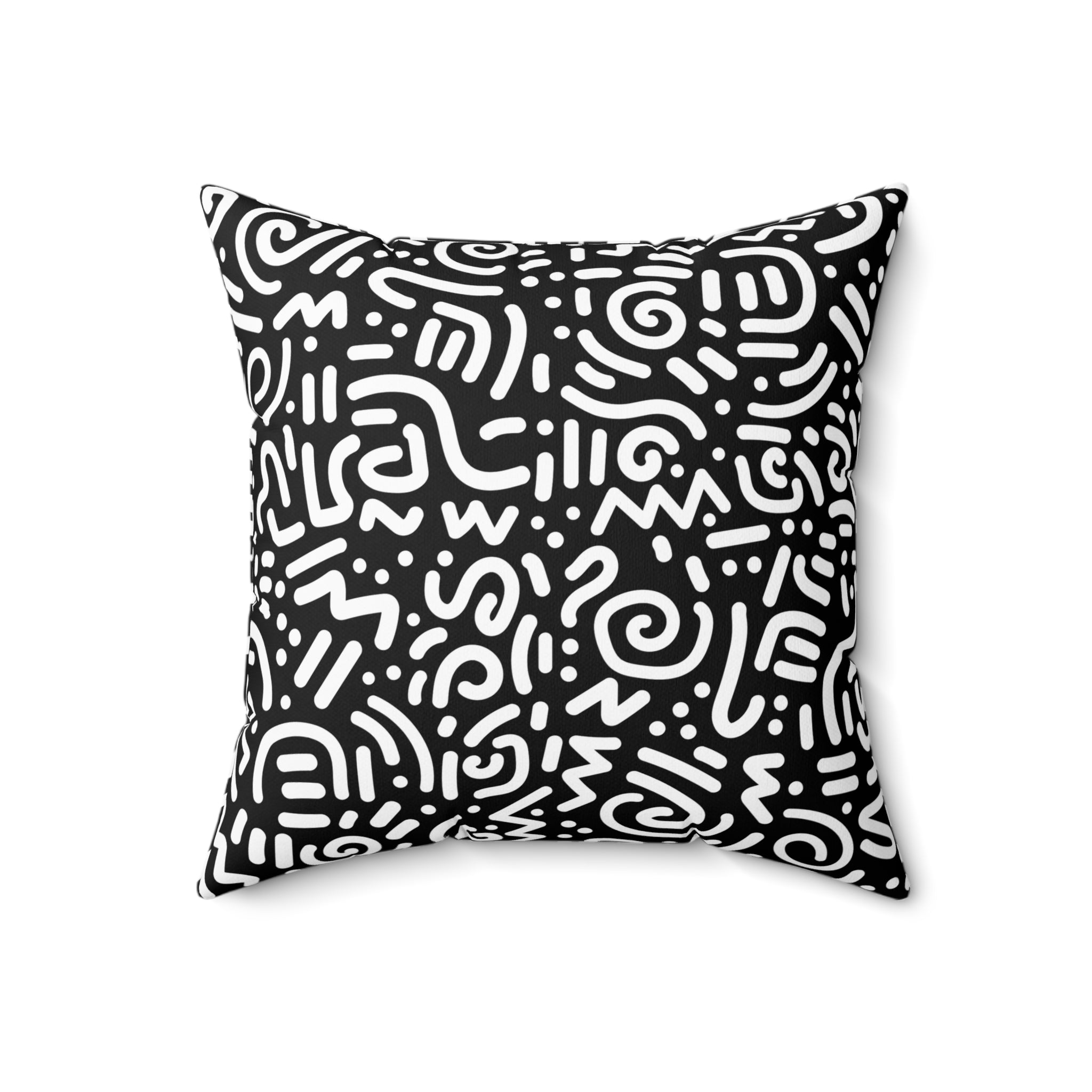 Black & White Doodle Pattern Throw Pillow — Modern Abstract Square Cushion