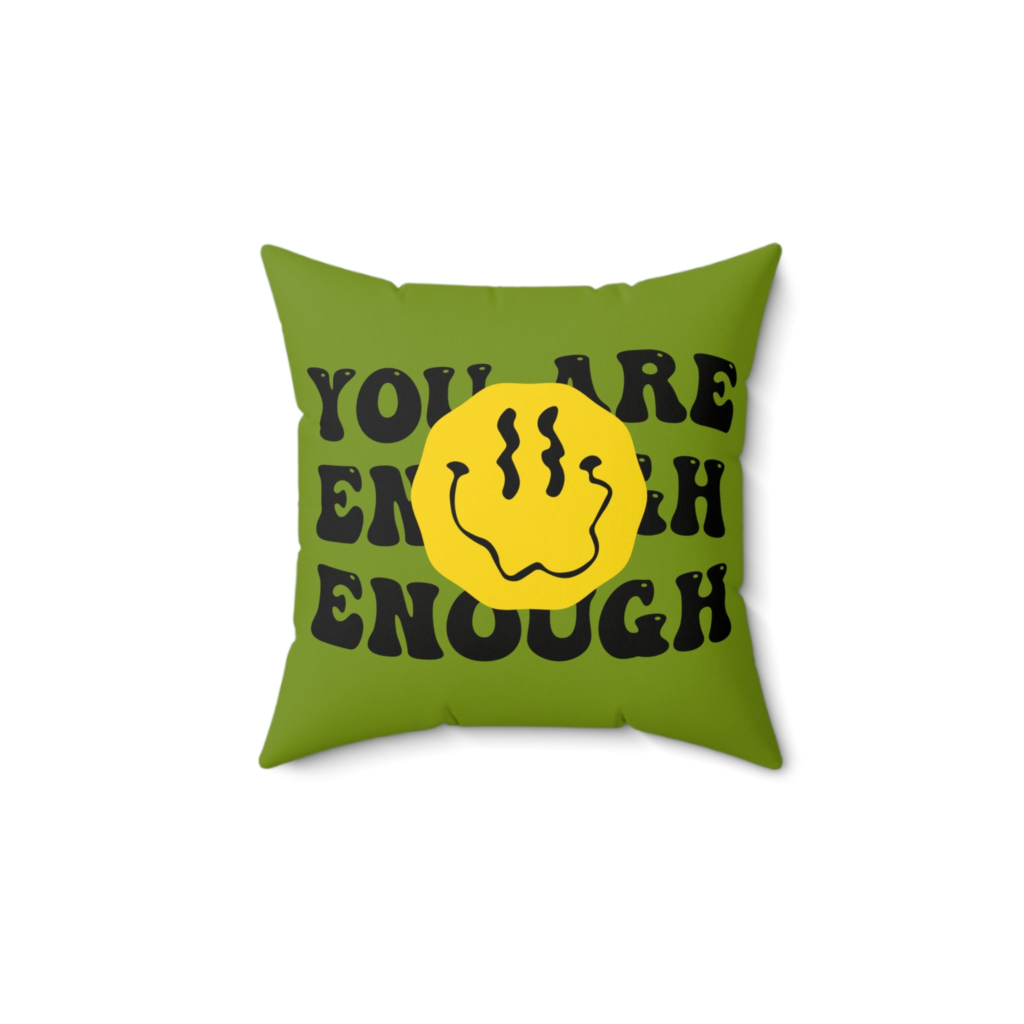 Green Happy Face Square Pillow — Cheerful Decorative Throw Pillow