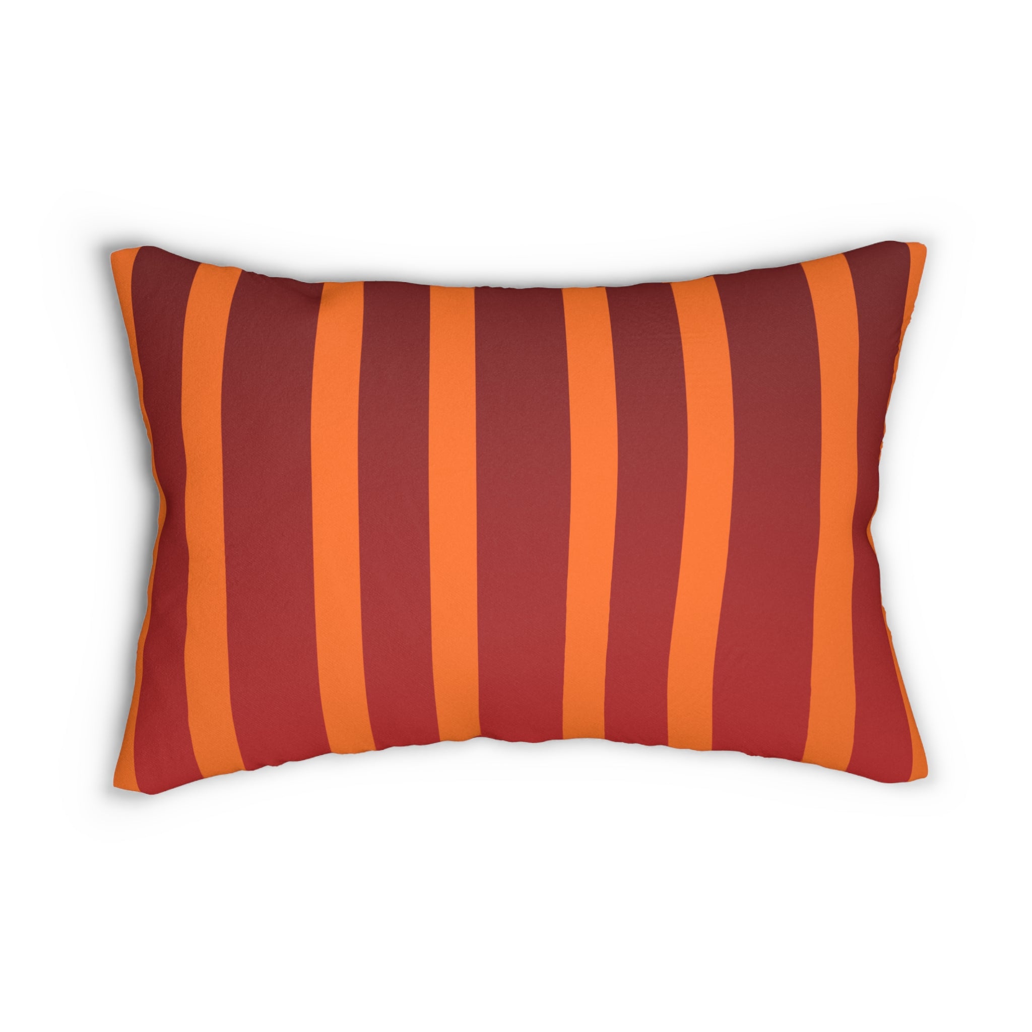Retro Orange & Rust Striped Lumbar Pillow — Mid-Century Modern Decorative Accent