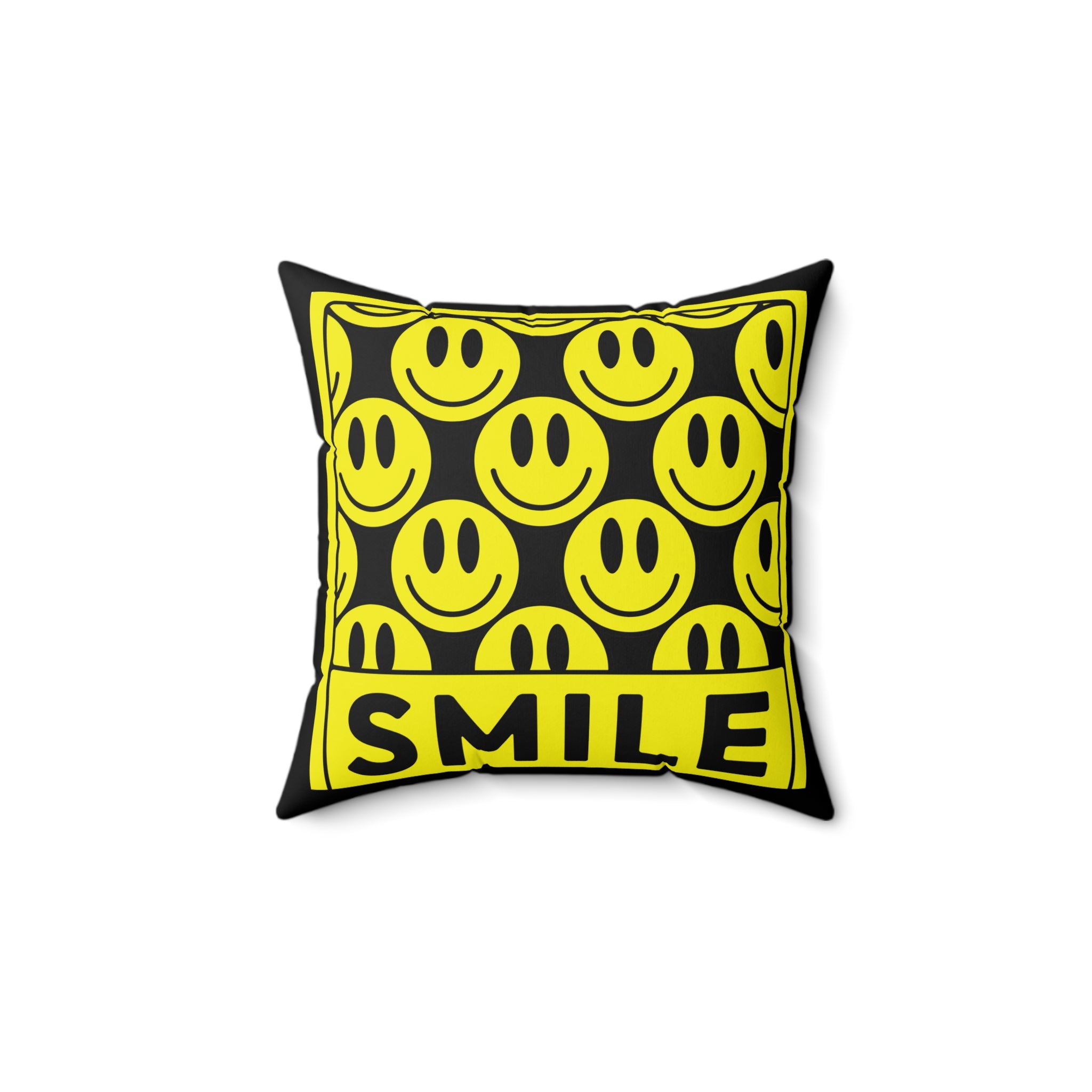 Smile Pattern Pillow — Yellow Smiley Face Decorative Throw Pillow