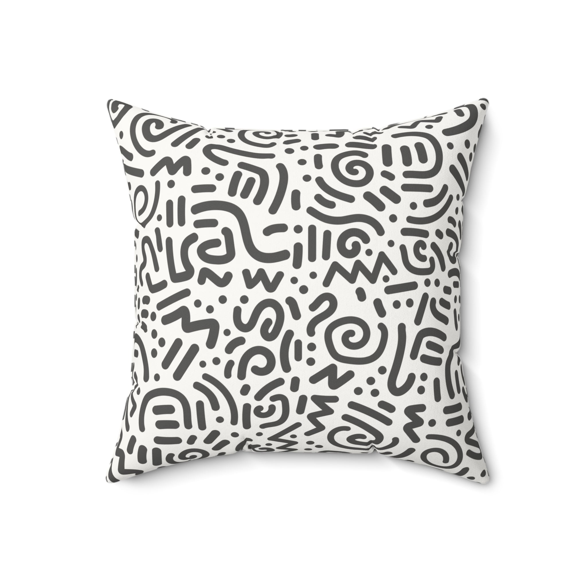 Abstract Doodle Faux Suede Pillow — GREY & White Geometric Accent Cushion