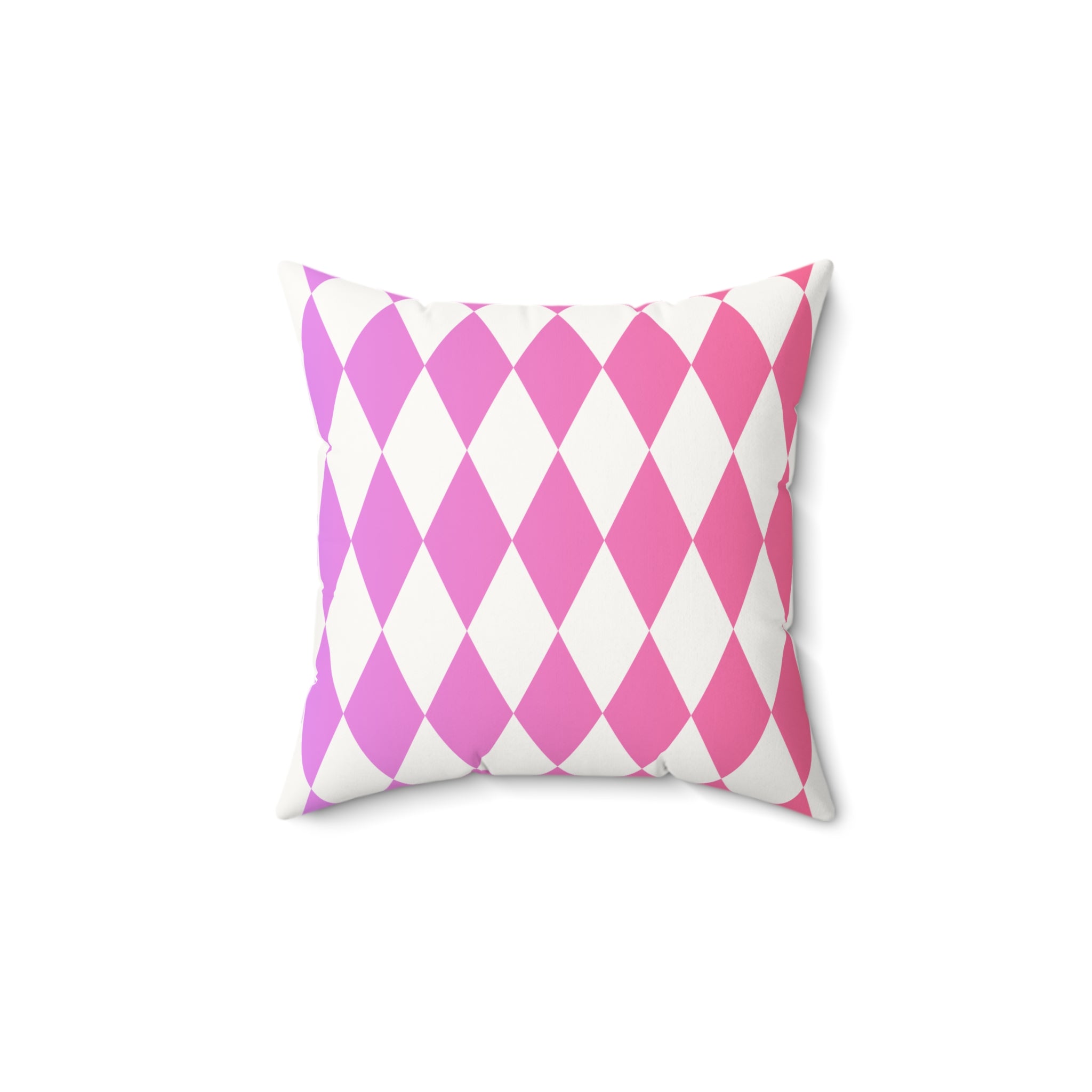 Pink Harlequin Faux Suede Pillow — Diamond Pattern Square Throw Pillow