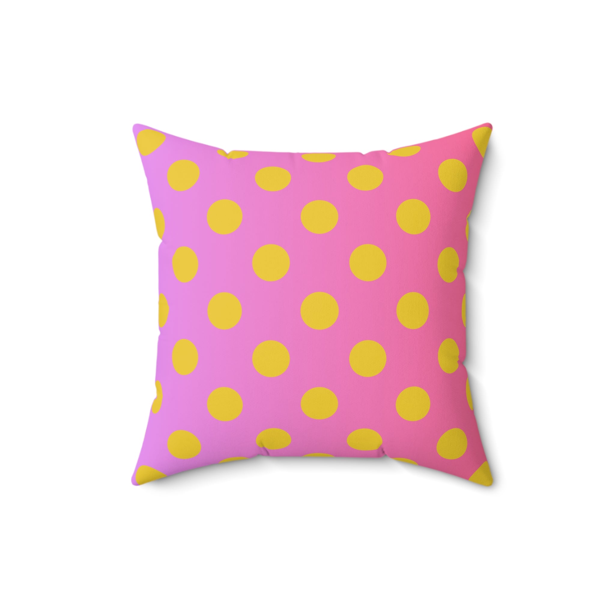 Pink & Yellow Polka Dot Pillow — Faux Suede Decorative Throw Pillow