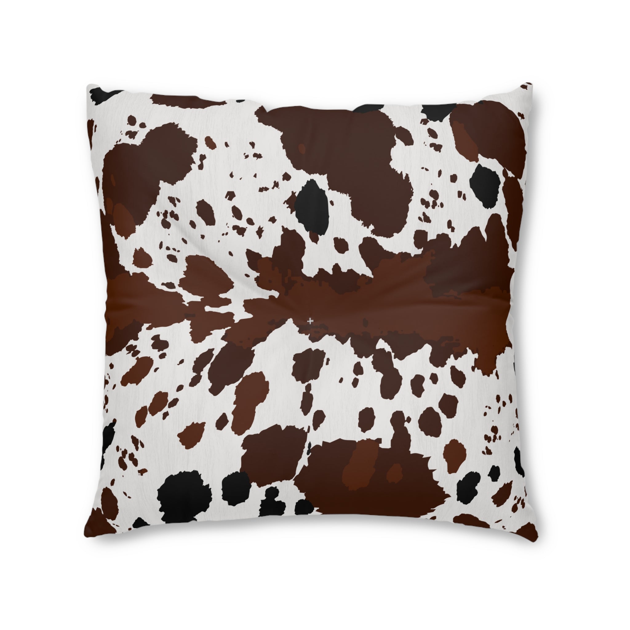 Cowhide Print Tufted Floor Pillow — Rustic Brown & White Accent Cushion