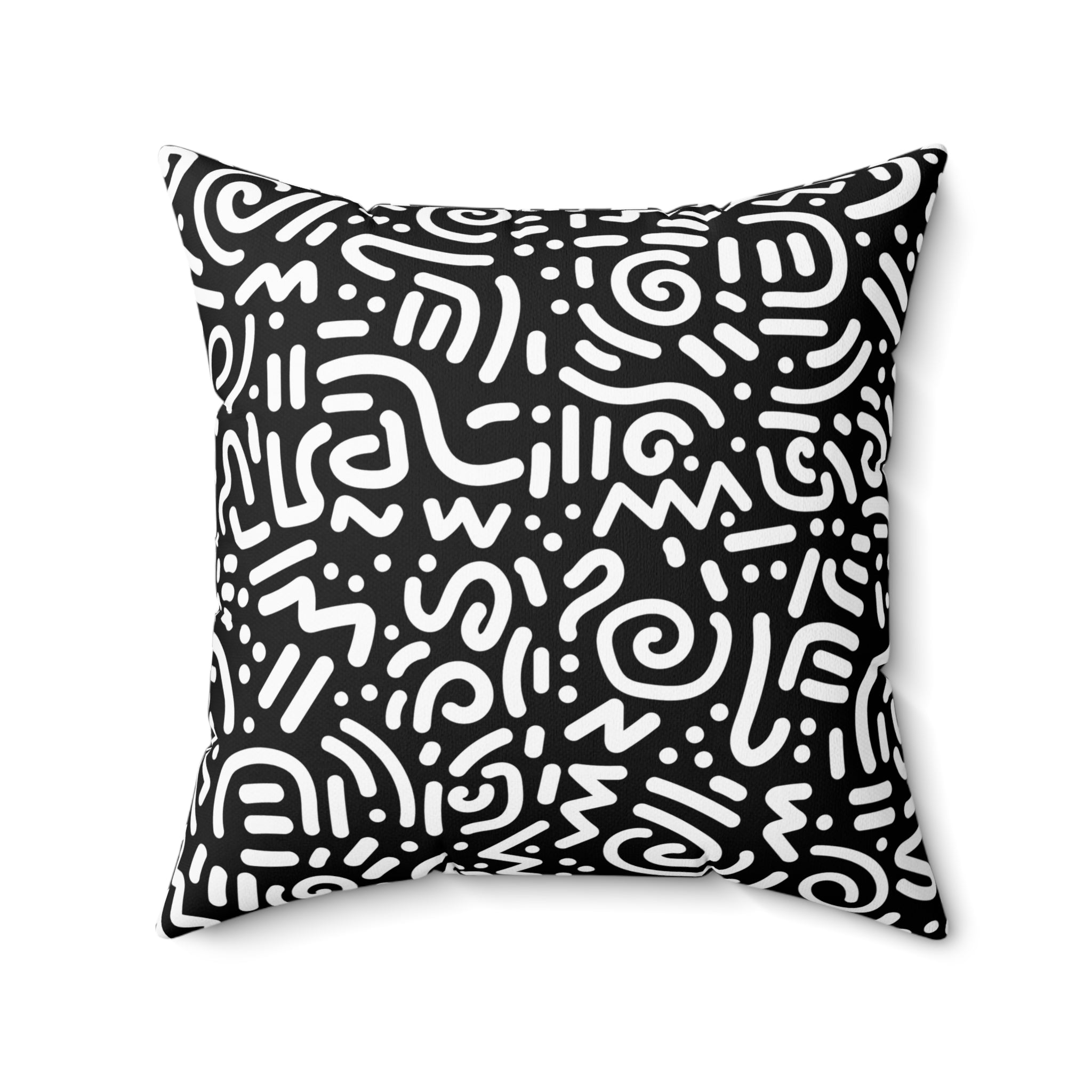 Black & White Doodle Pattern Throw Pillow — Modern Abstract Square Cushion