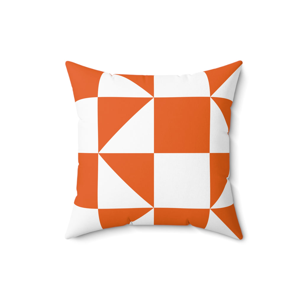 Modern Orange Geometric Square Pillow — Bold Checkered Throw Pillow