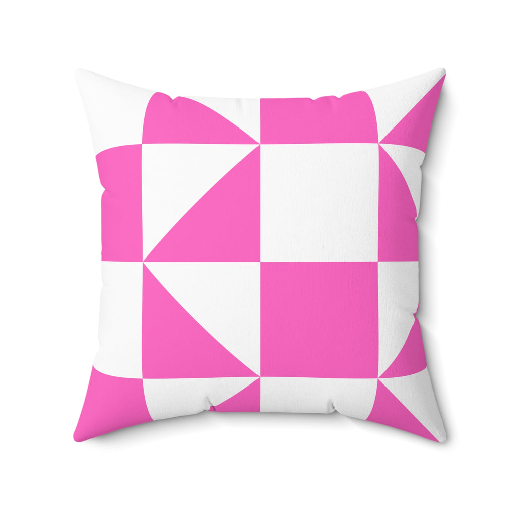 Pink Geometric Quilt-Block Throw Pillow
