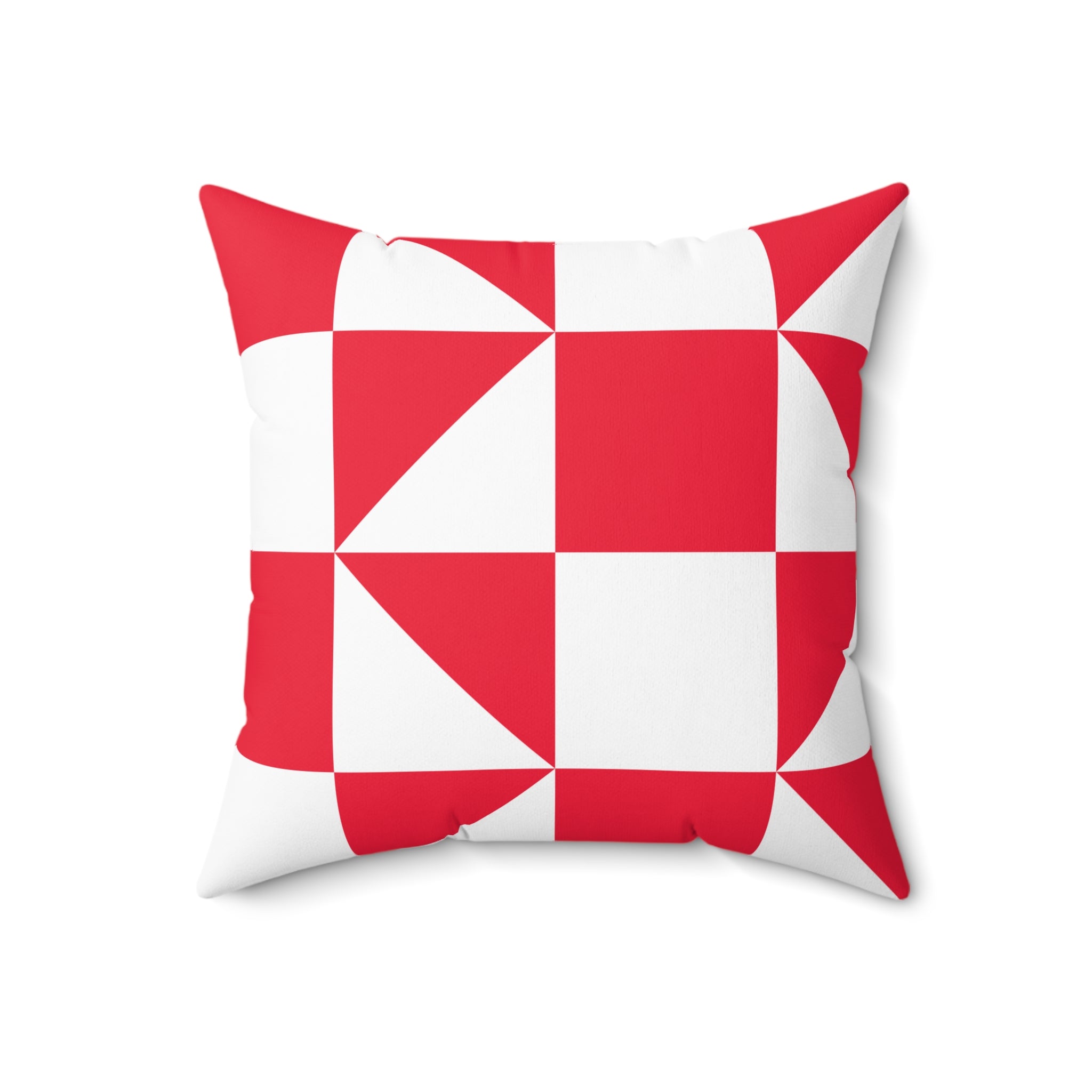Geometric Red & White Quilt-Block Throw Pillow