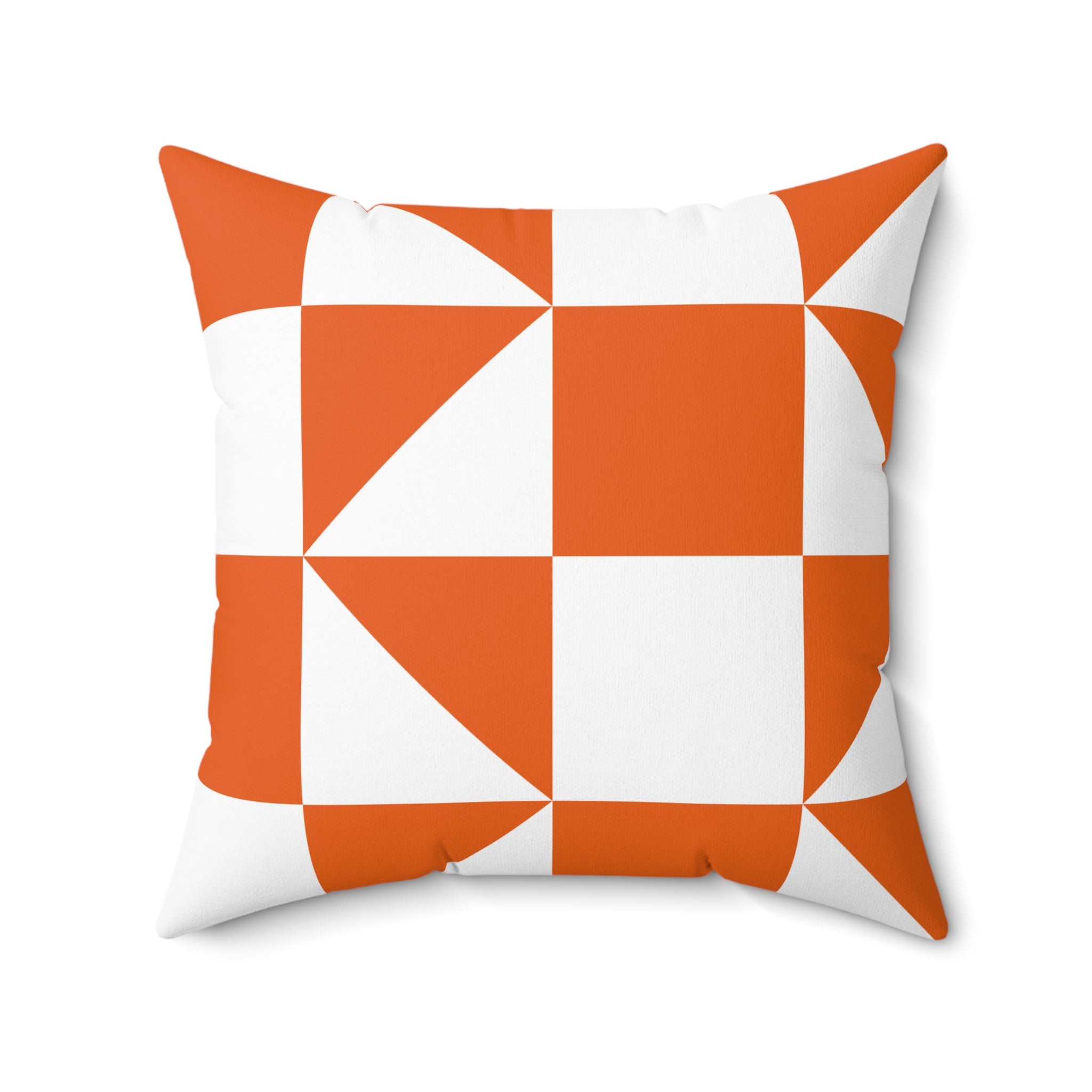 Modern Orange Geometric Square Pillow — Bold Checkered Throw Pillow