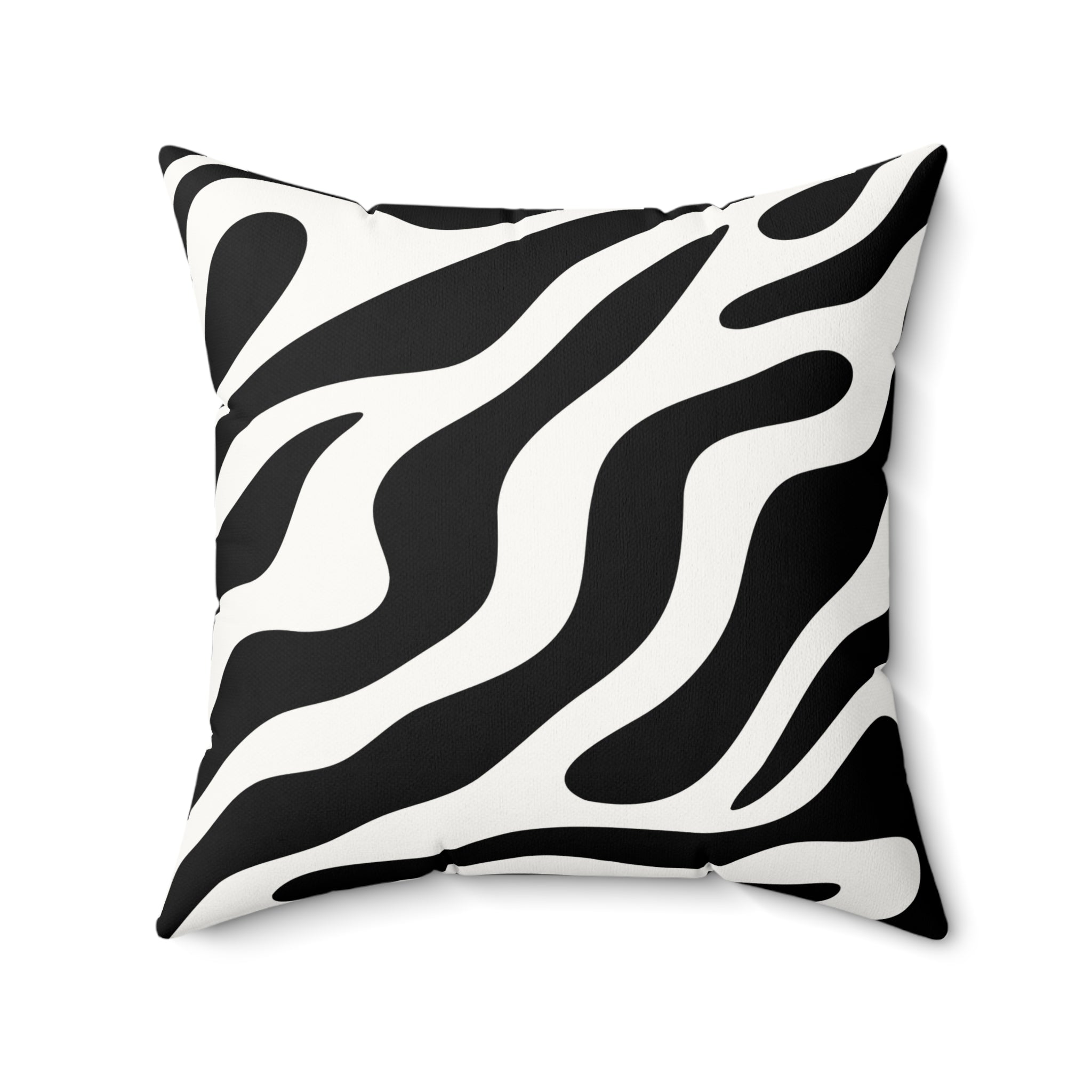 Zebra Print Faux Suede Square Pillow — Black & White Decorative Throw Cushion