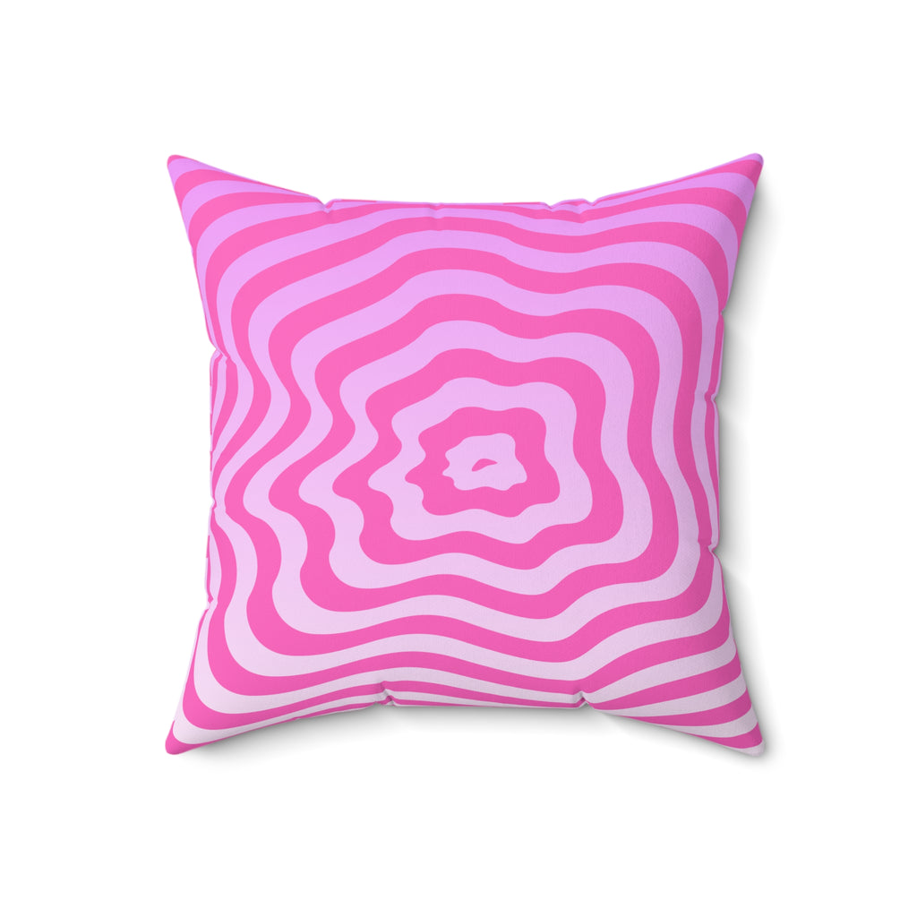 Pink Retro Ripple Square Pillow - Psychedelic Abstract Throw Pillow