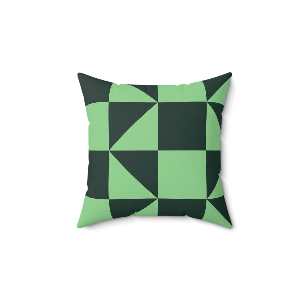 Green Geometric Checkerboard Pillow | Modern Square Throw Pillow
