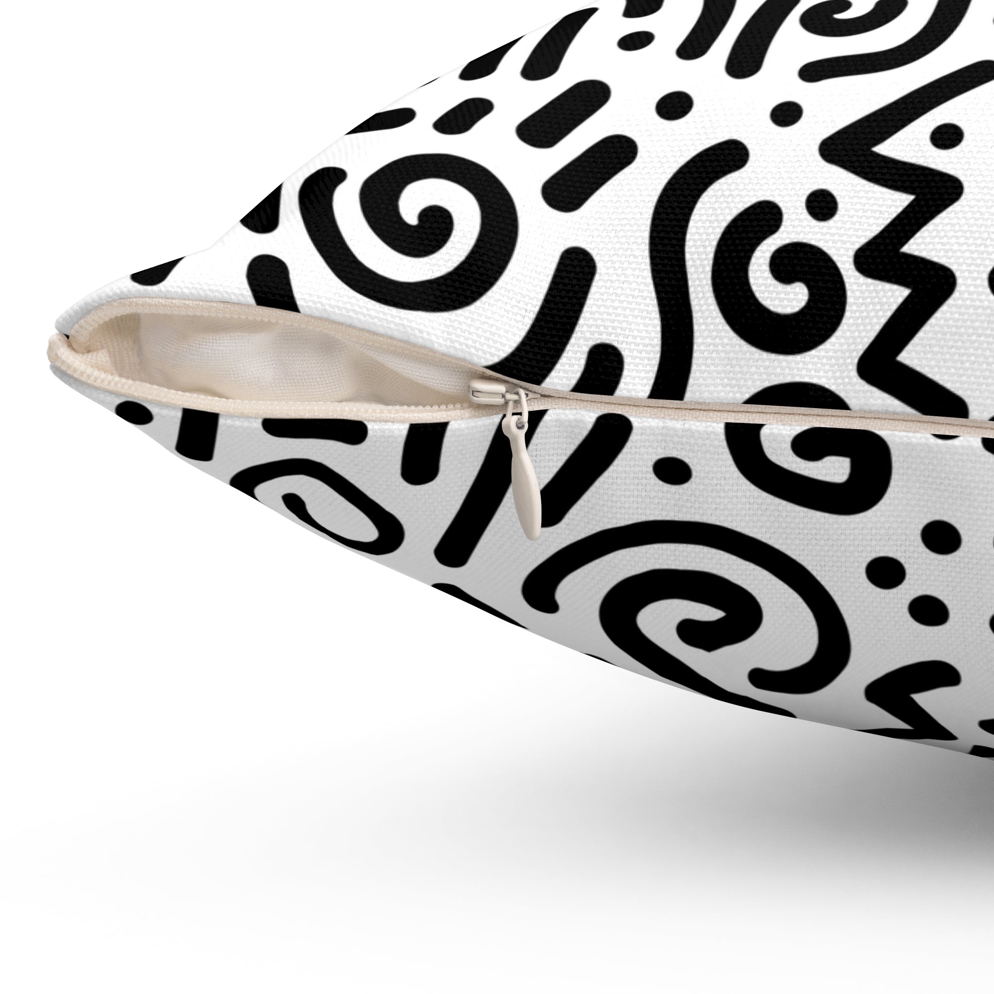 Abstract Black & White Doodle Square Pillow — Modern Geometric Throw Cushion