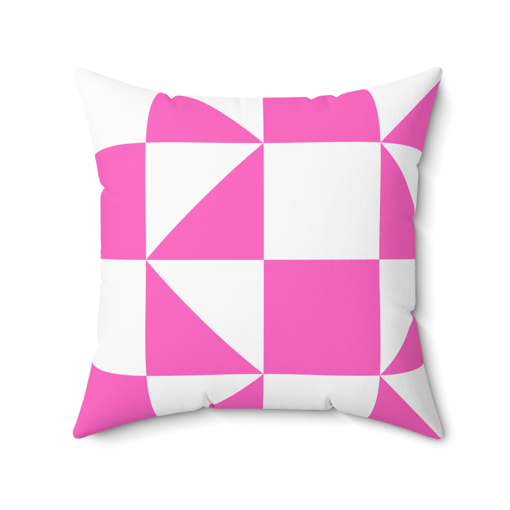 Pink Geometric Quilt-Block Throw Pillow