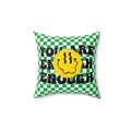Square Pillow — Green Check 'You’re Enough' Smiley Accent Pillow