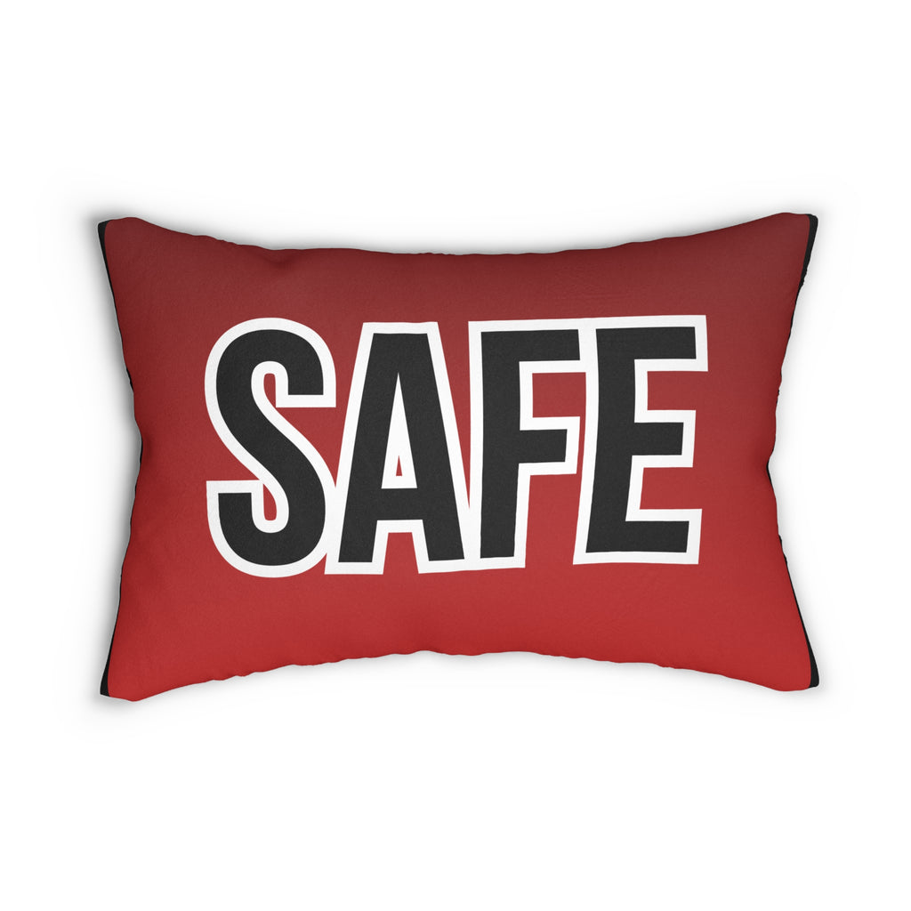 SAFE Red Lumbar Pillow — Bold Typographic Accent Pillow