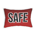 SAFE Red Lumbar Pillow — Bold Typographic Accent Pillow