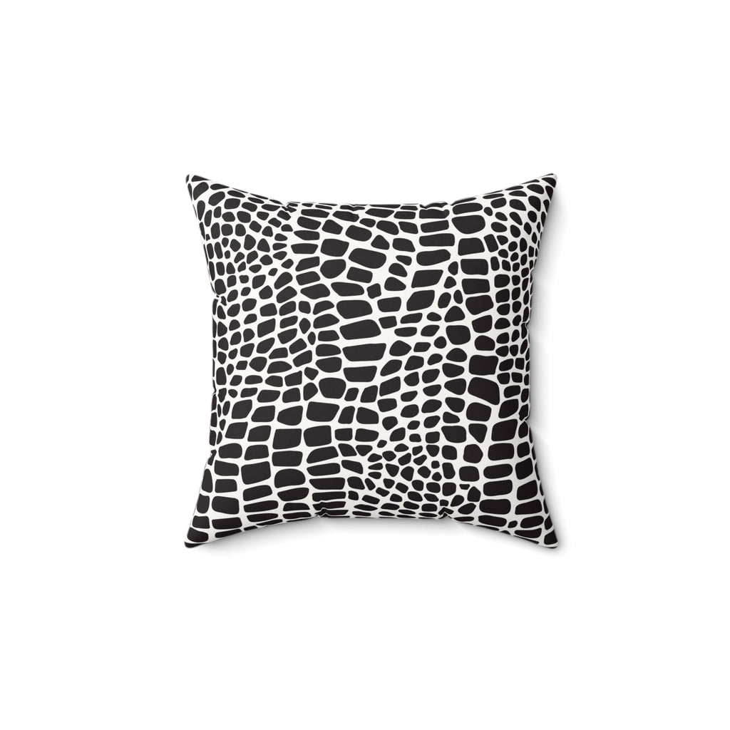 Black & White Croc Print Faux Suede Pillow — Modern Animal Print Decorative Throw Pillow