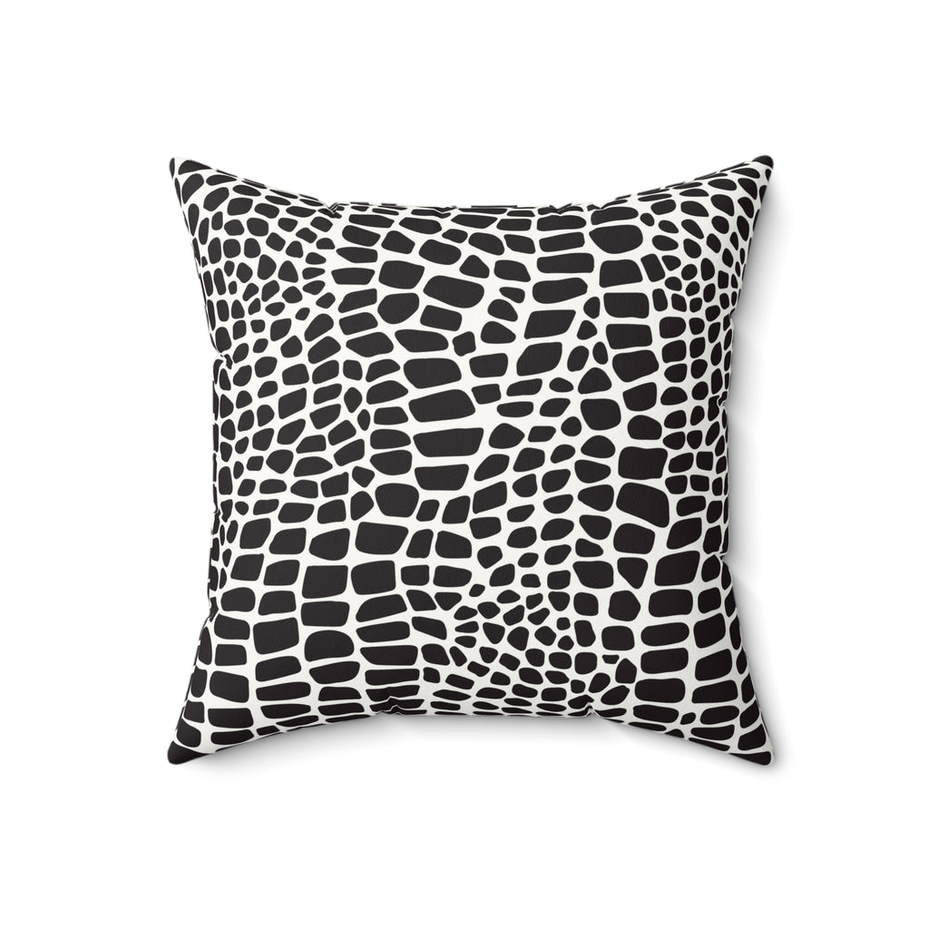 Black & White Croc Print Faux Suede Pillow — Modern Animal Print Decorative Throw Pillow
