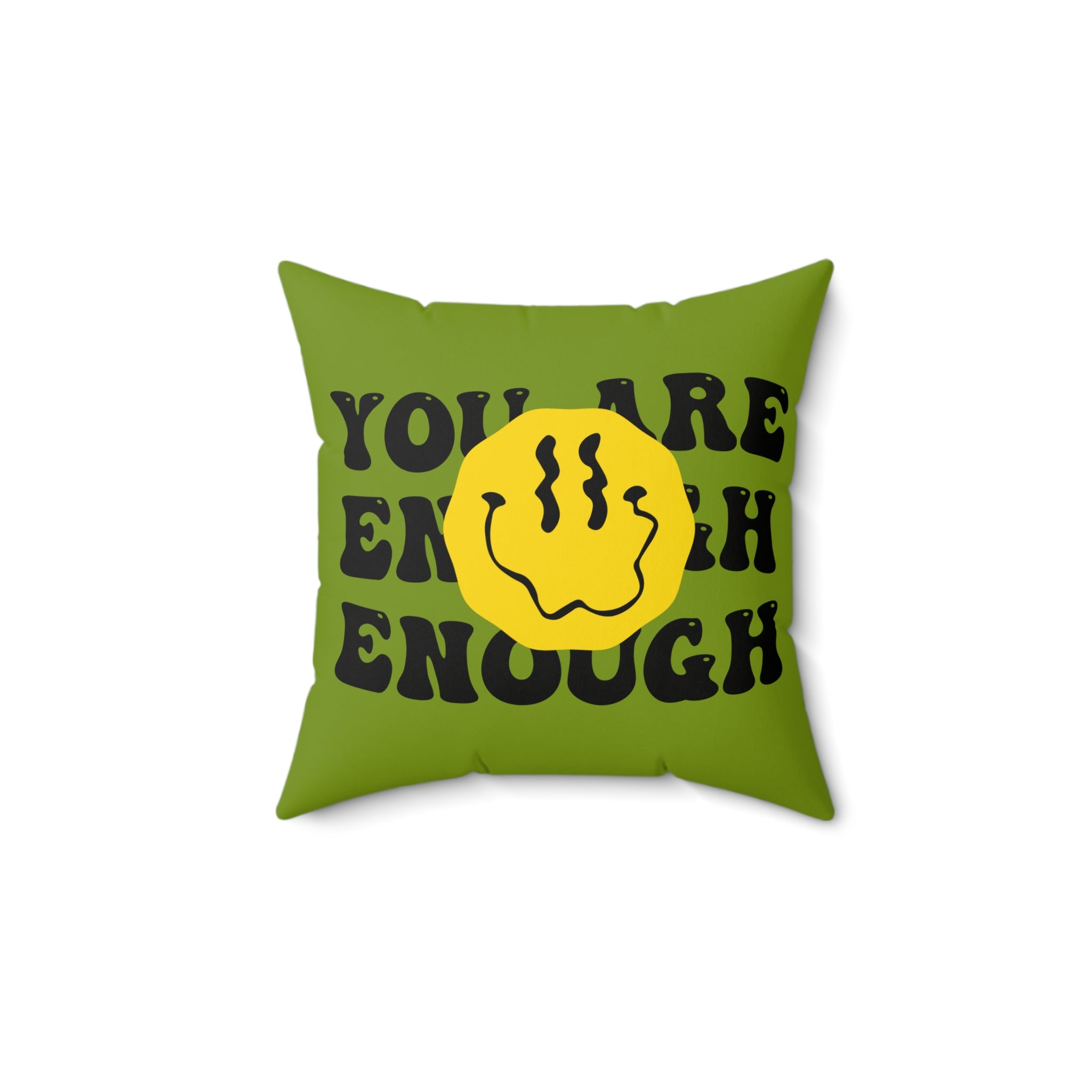 Green Happy Face Square Pillow — Cheerful Decorative Throw Pillow