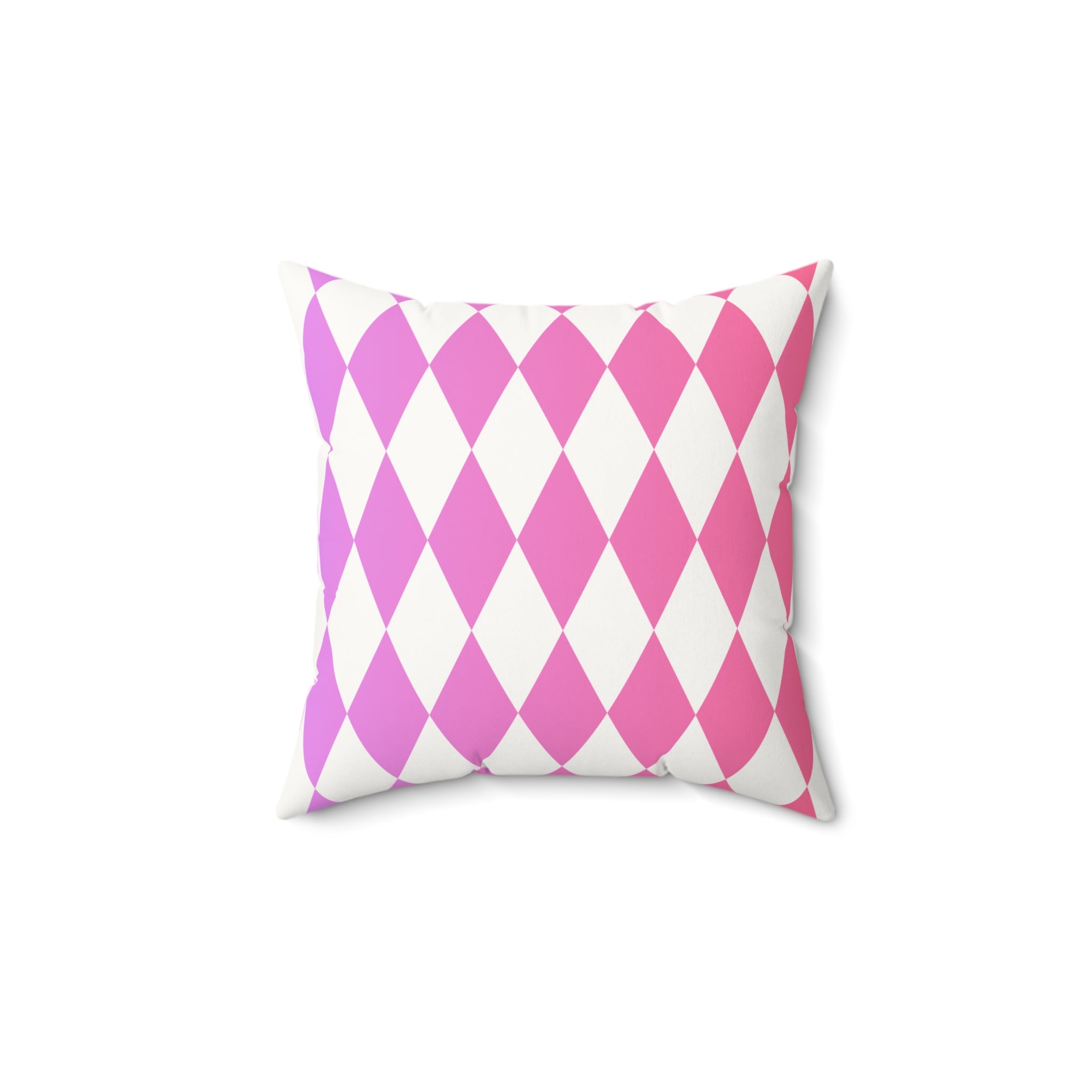 Pink Harlequin Faux Suede Pillow — Diamond Pattern Square Throw Pillow