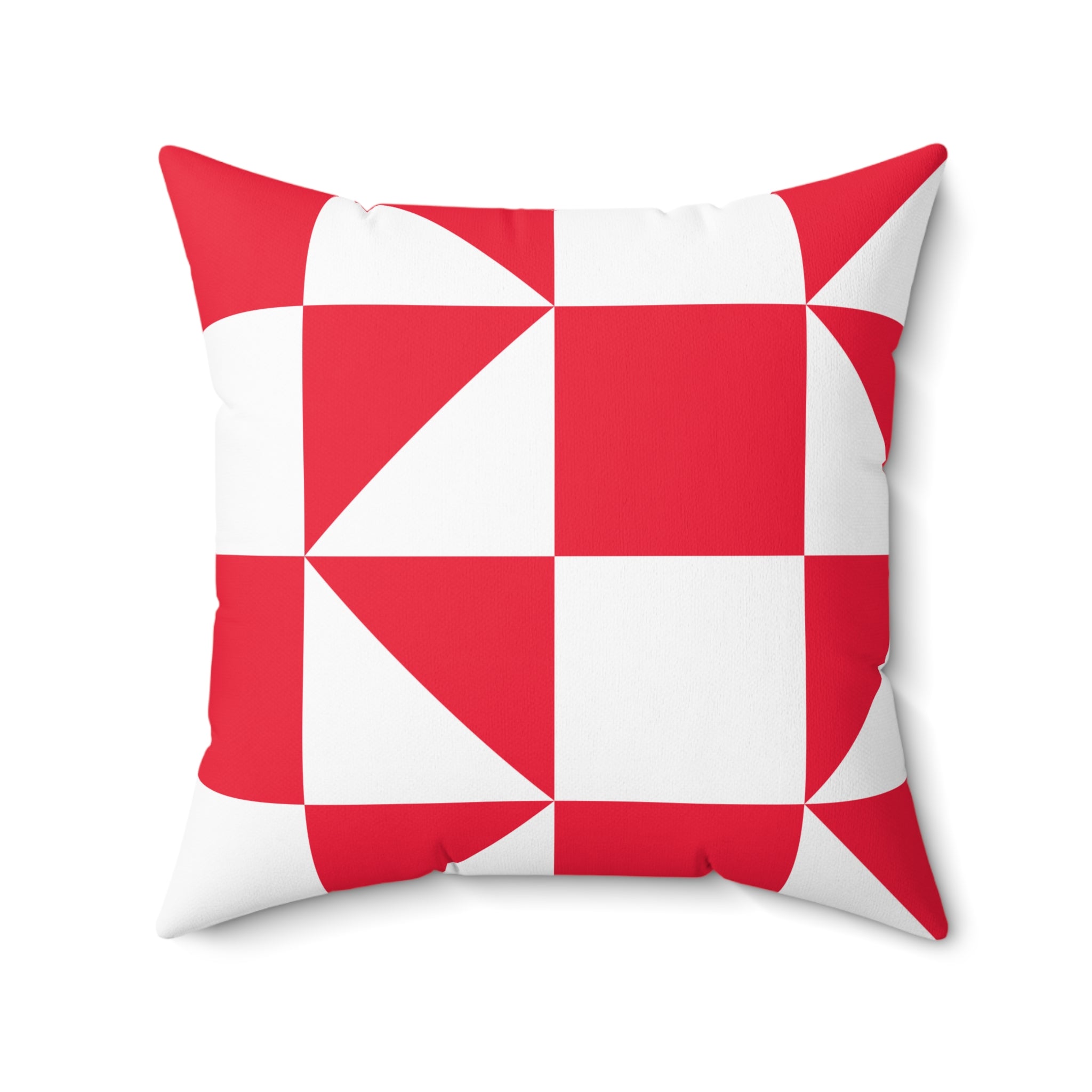 Geometric Red & White Quilt-Block Throw Pillow