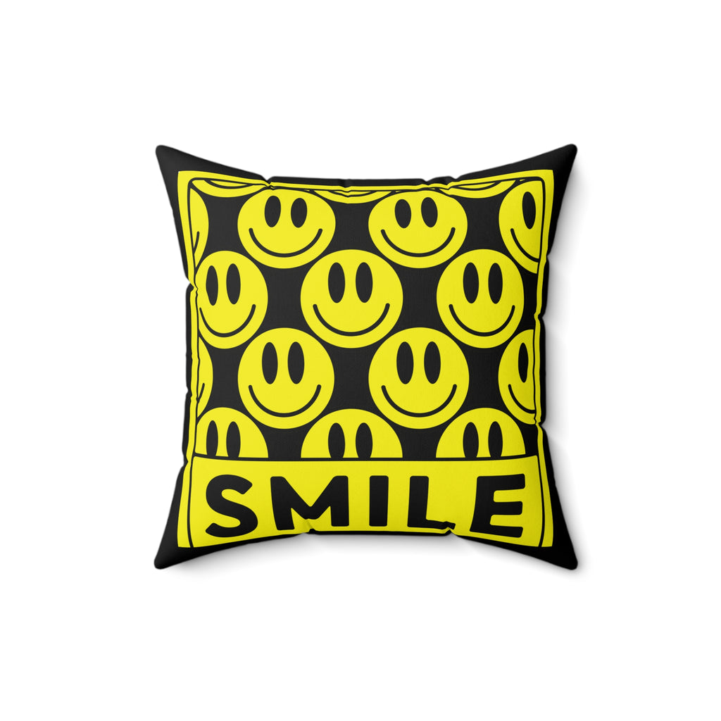 Smile Pattern Pillow — Yellow Smiley Face Decorative Throw Pillow