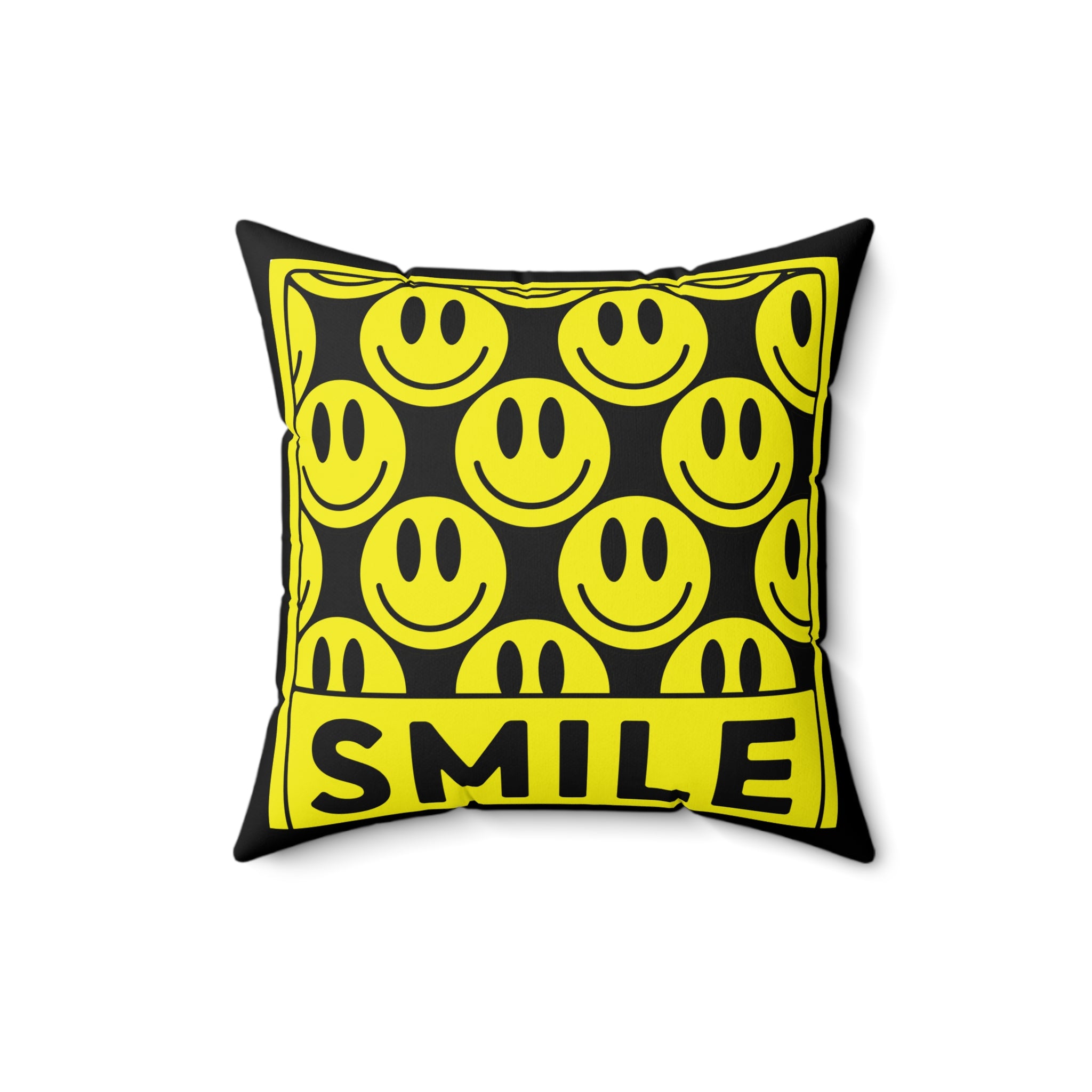 Smile Pattern Pillow — Yellow Smiley Face Decorative Throw Pillow