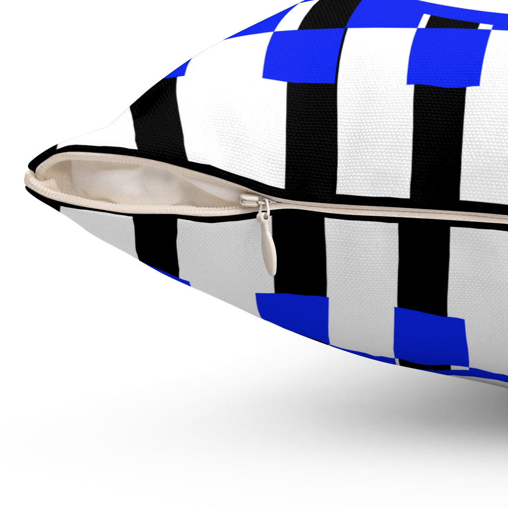 Blue Checker Smiley Pillow — Retro Happy Face Decorative Cushion