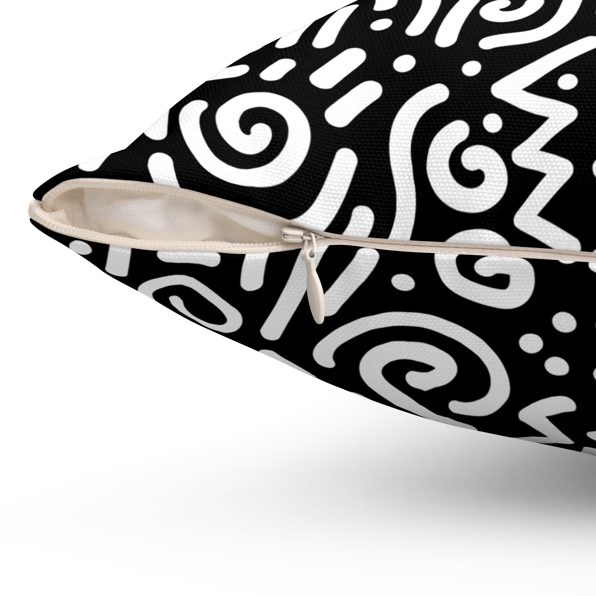 Black & White Doodle Pattern Throw Pillow — Modern Abstract Square Cushion