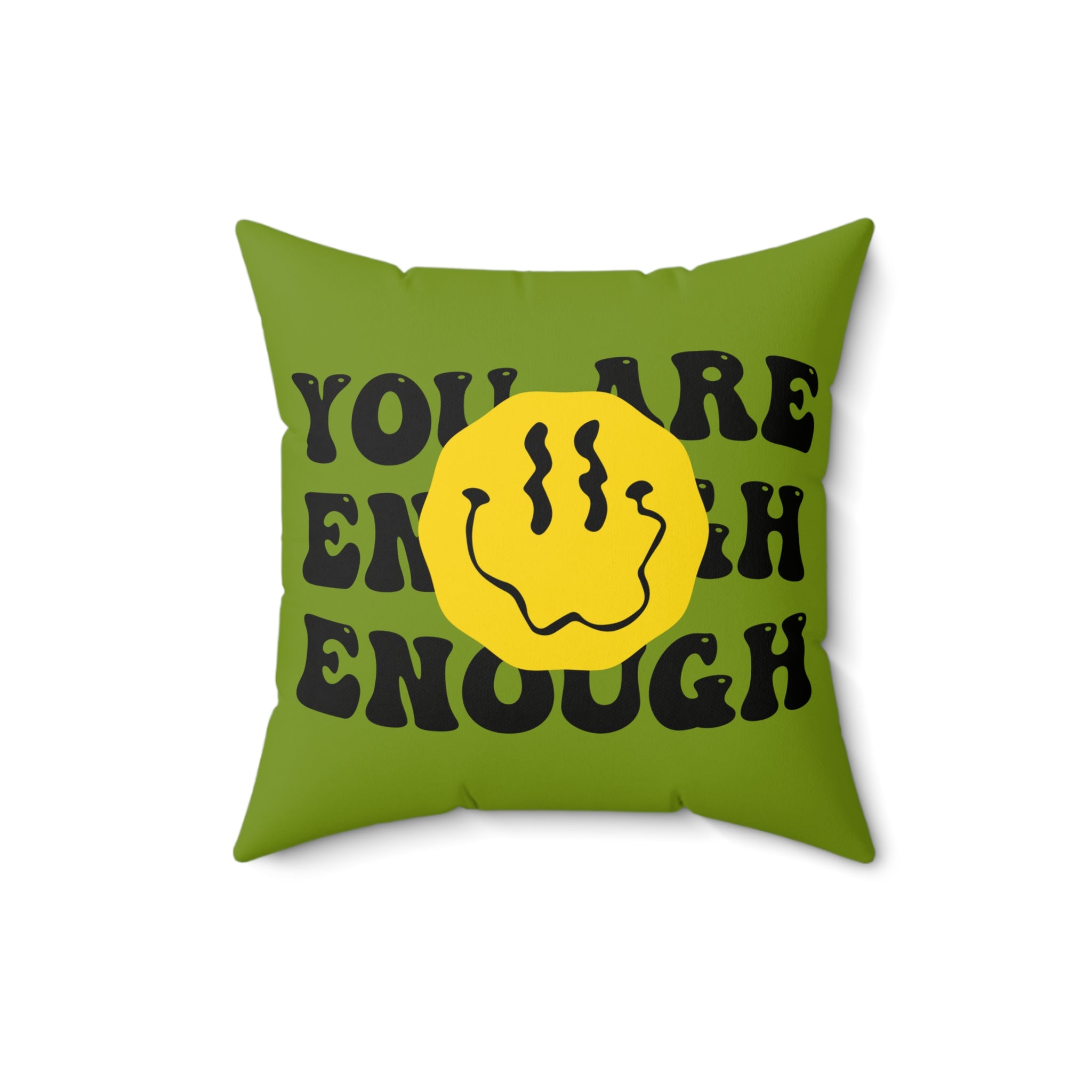 Green Happy Face Square Pillow — Cheerful Decorative Throw Pillow