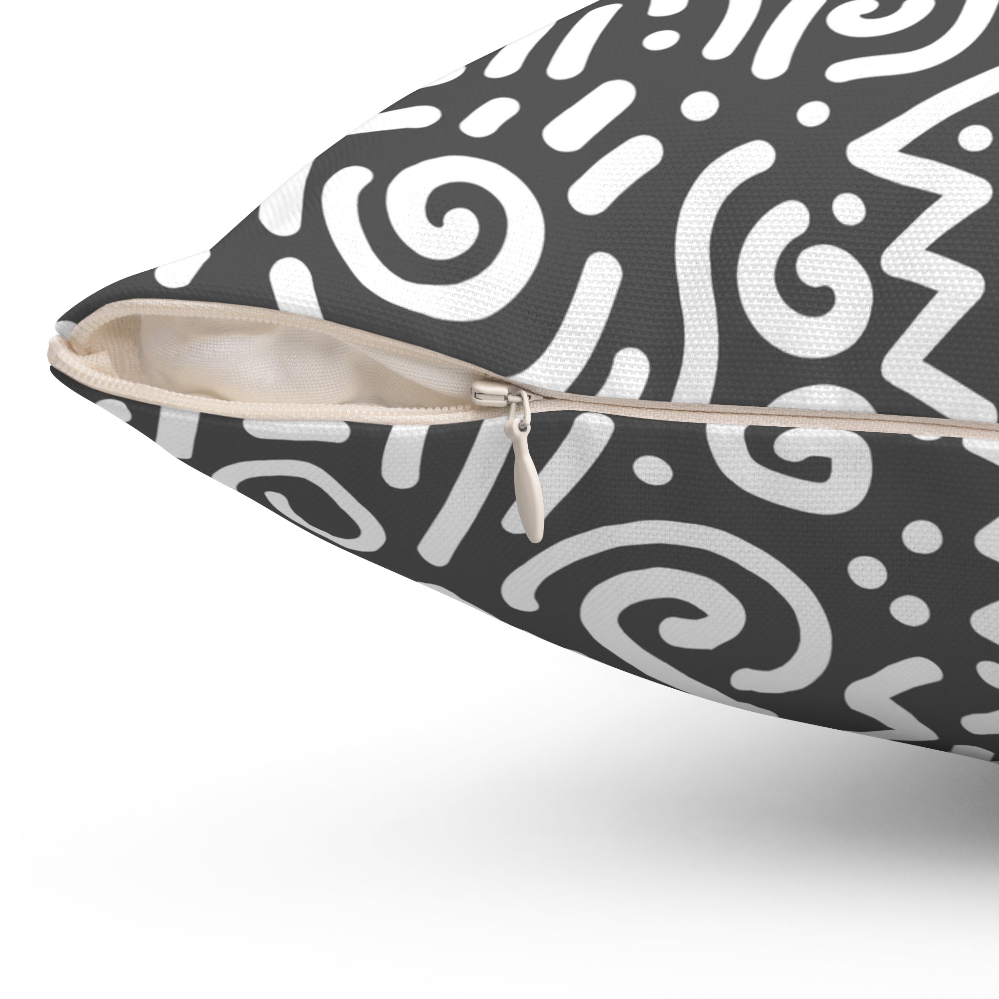 Abstract Doodle Square Pillow — Modern CHARCOAL GREY & White Geometric Throw Pillow