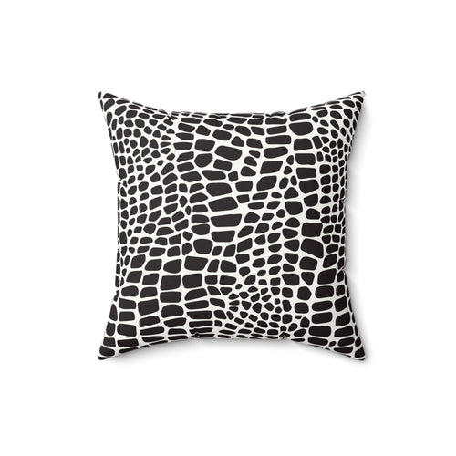 Black & White Croc Print Faux Suede Pillow — Modern Animal Print Decorative Throw Pillow