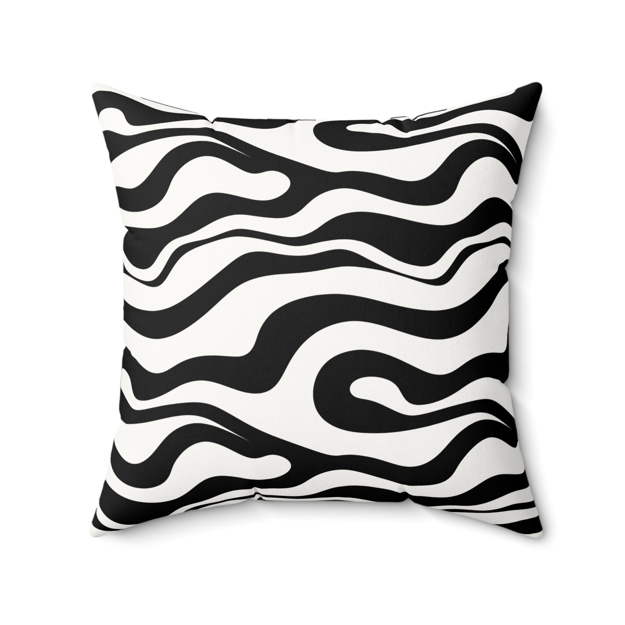 Zebra Wave Faux Suede Pillow — Black & White Abstract Decorative Cushion