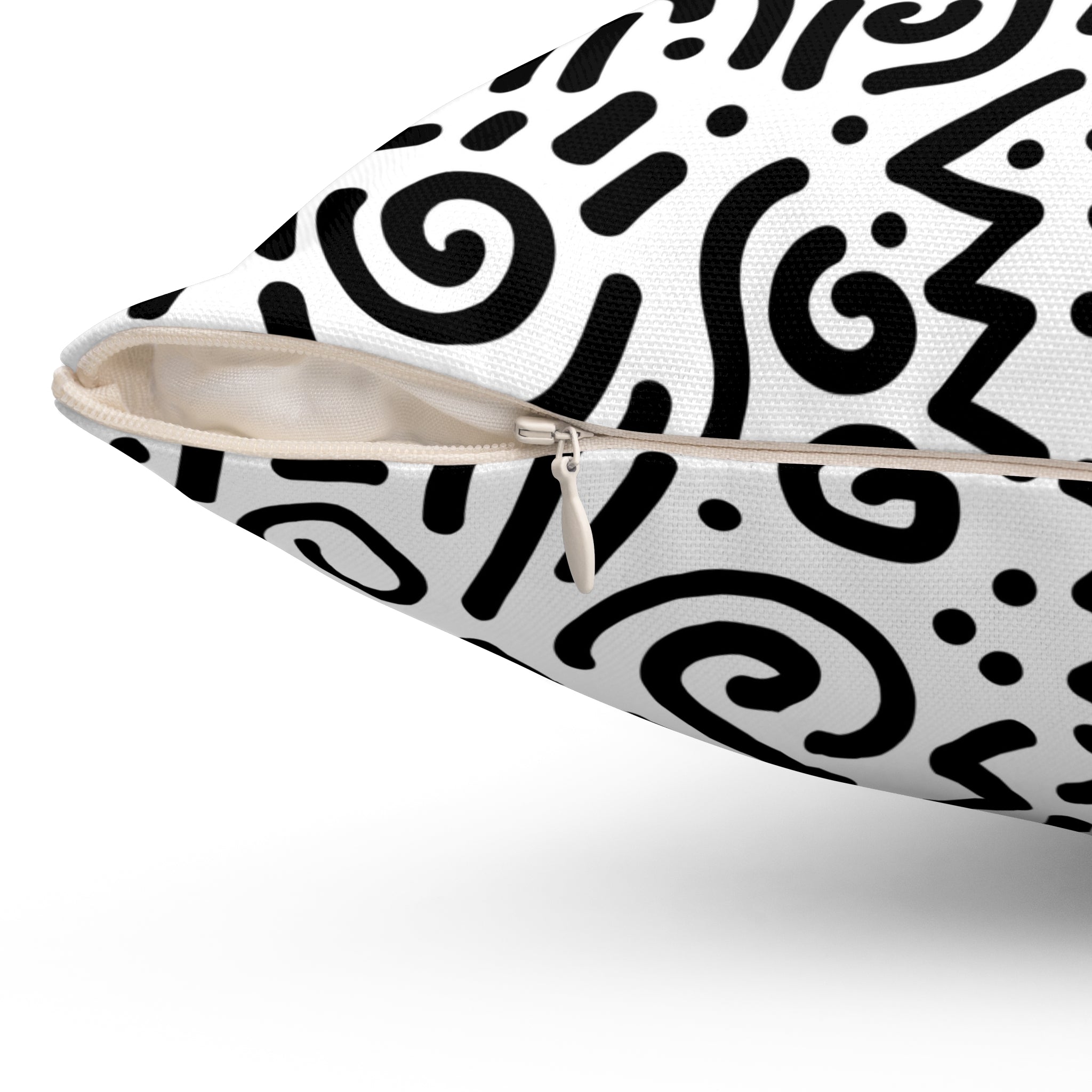 Abstract Black & White Doodle Square Pillow — Modern Geometric Throw Cushion
