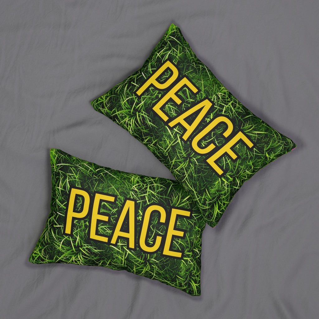 Peace Green Grass Lumbar Pillow — Decorative Throw Cushion with "PEACE" Text