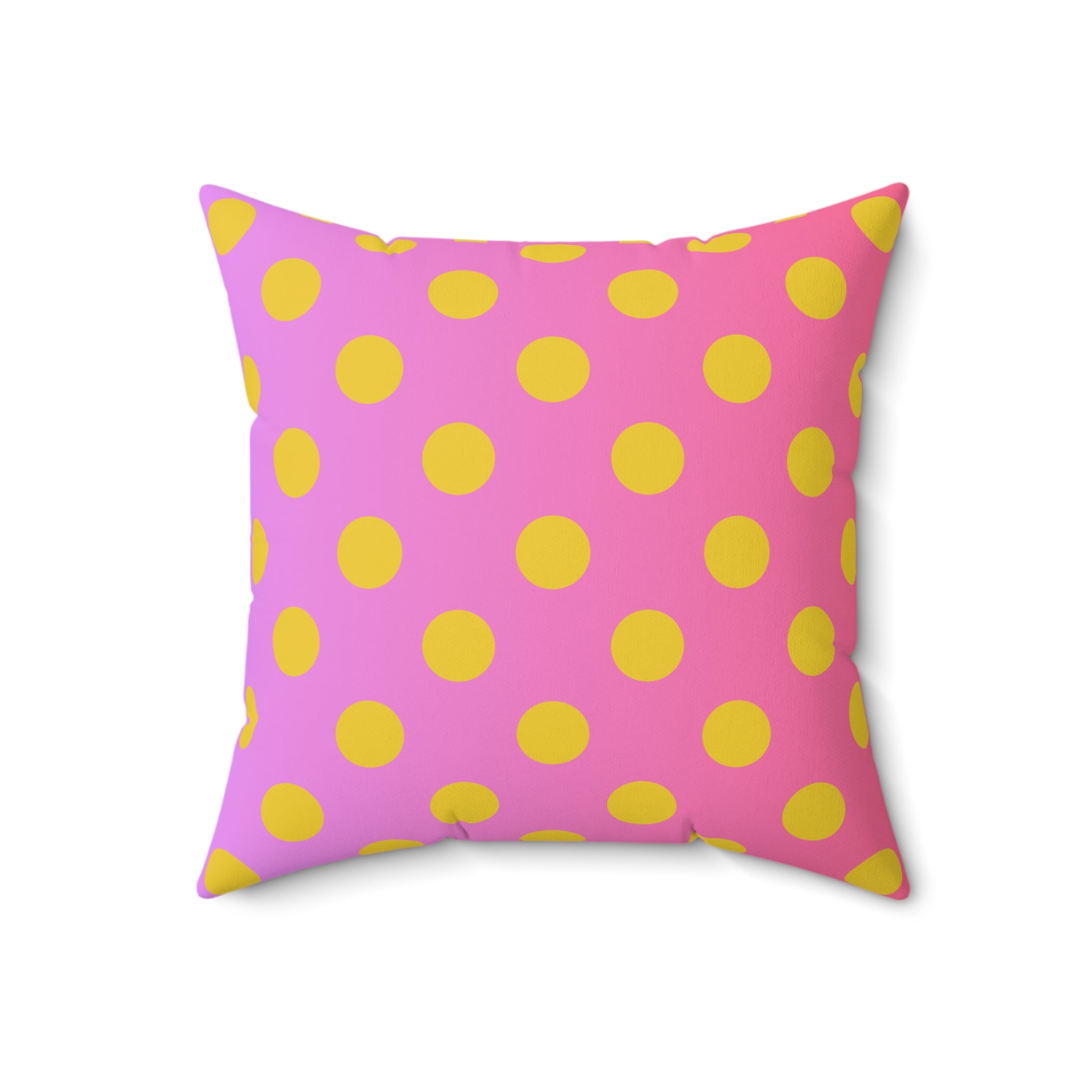 Pink & Yellow Polka Dot Pillow — Faux Suede Decorative Throw Pillow