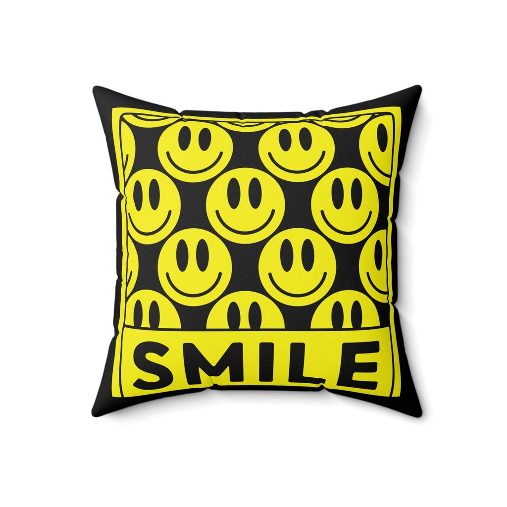 Smile Pattern Pillow — Yellow Smiley Face Decorative Throw Pillow