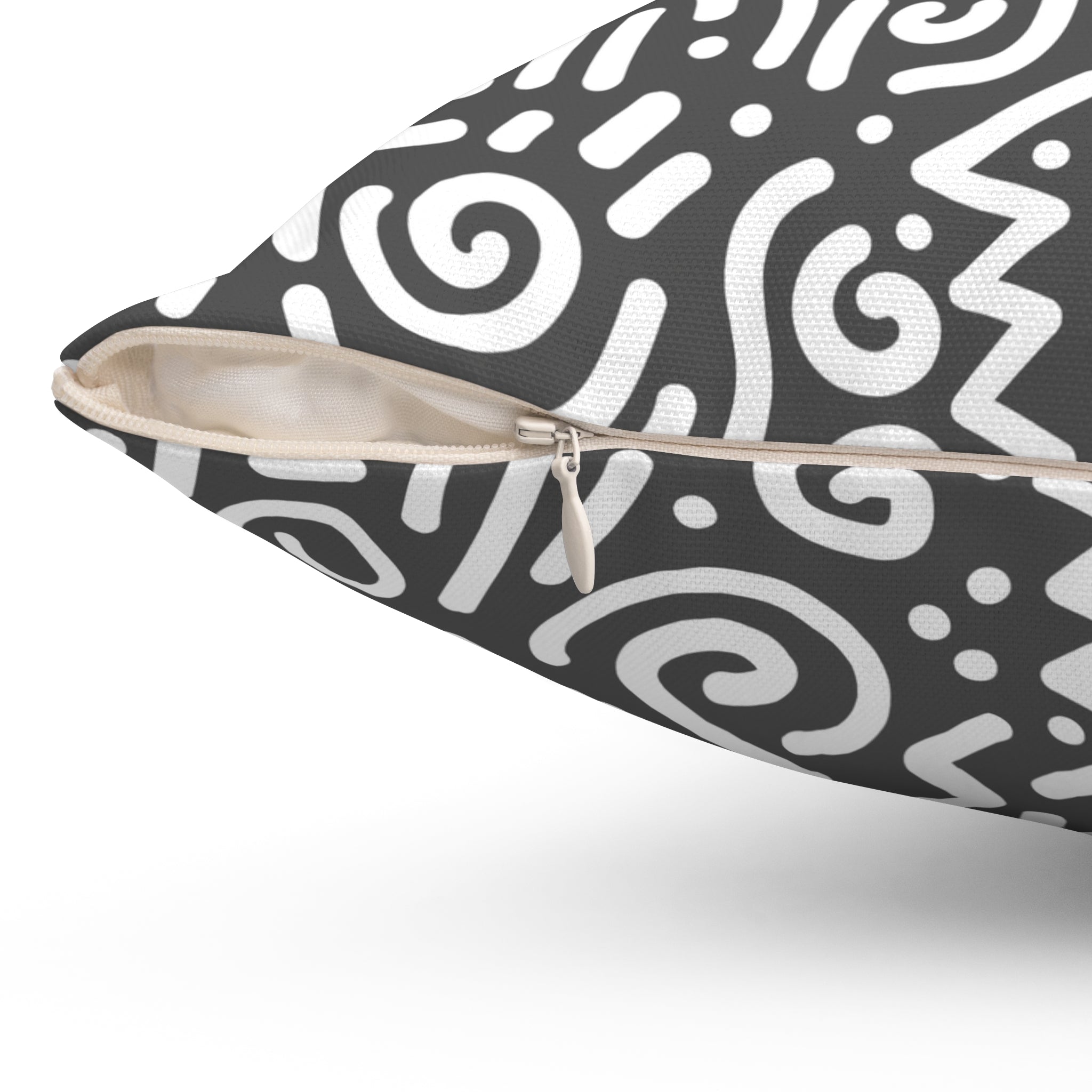 Abstract Doodle Square Pillow — Modern CHARCOAL GREY & White Geometric Throw Pillow