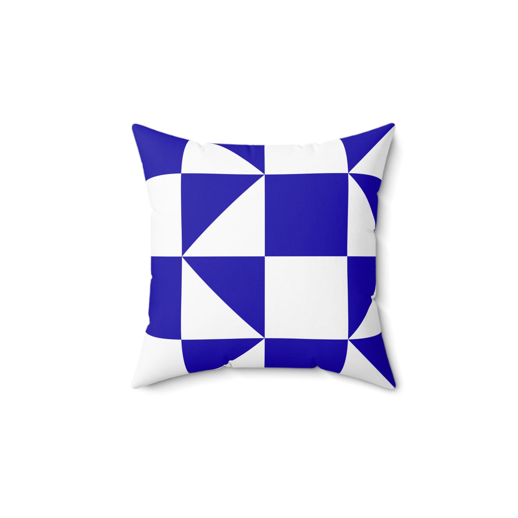 Geometric Blue Quilt-Block Square Pillow