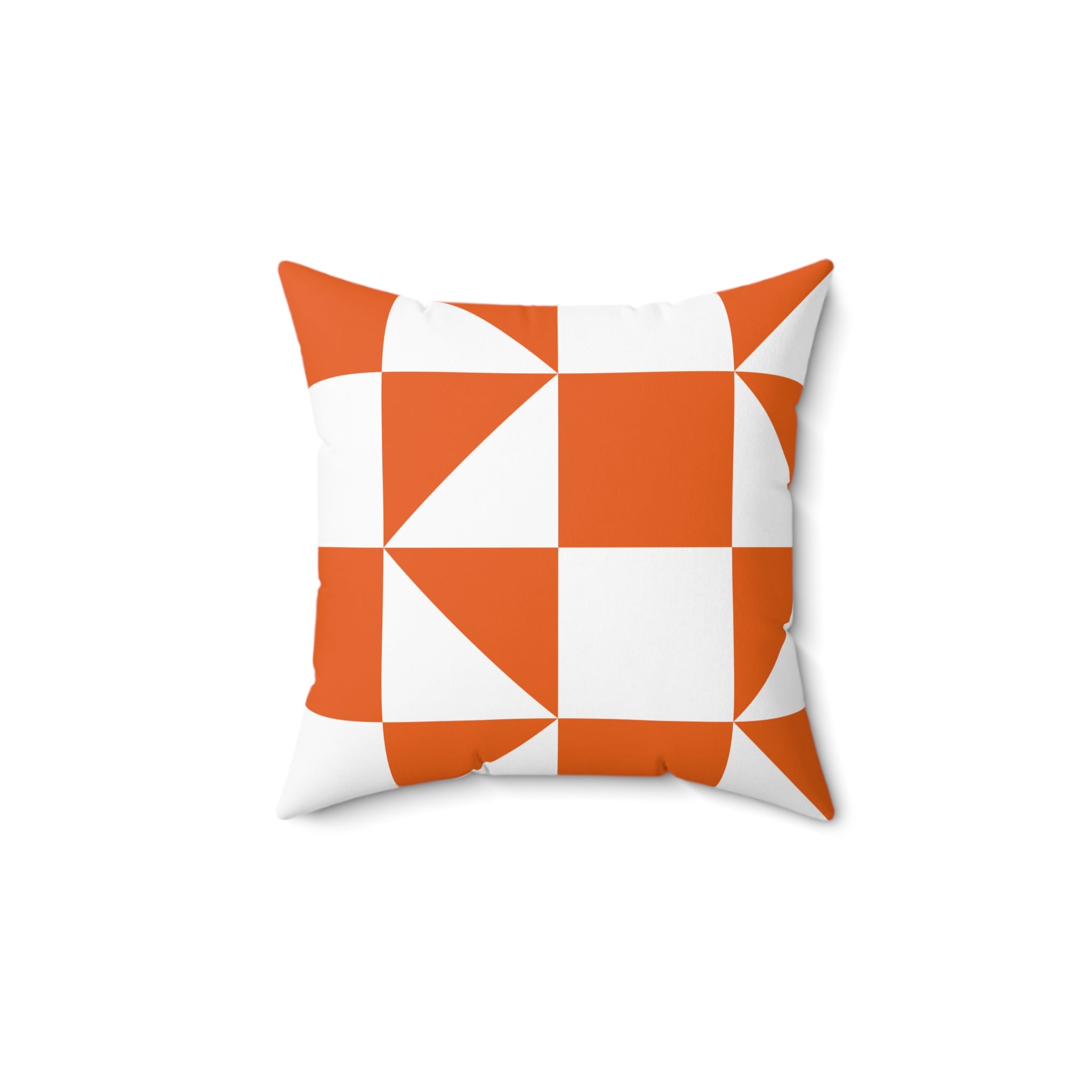 Modern Orange Geometric Square Pillow — Bold Checkered Throw Pillow