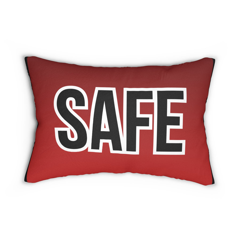 SAFE Red Lumbar Pillow — Bold Typographic Accent Pillow