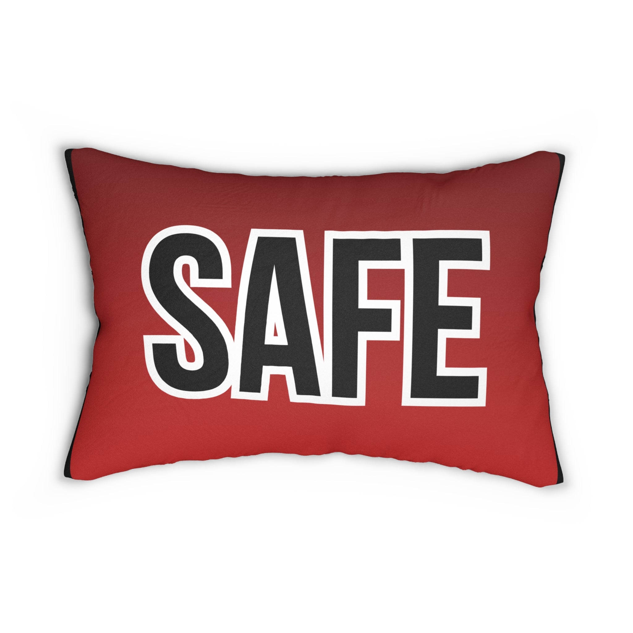SAFE Red Lumbar Pillow — Bold Typographic Accent Pillow