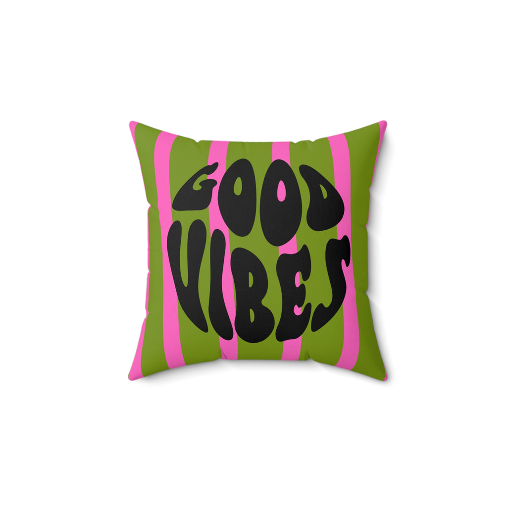 Good Vibes Square Pillow — Retro Psychedelic Accent Cushion