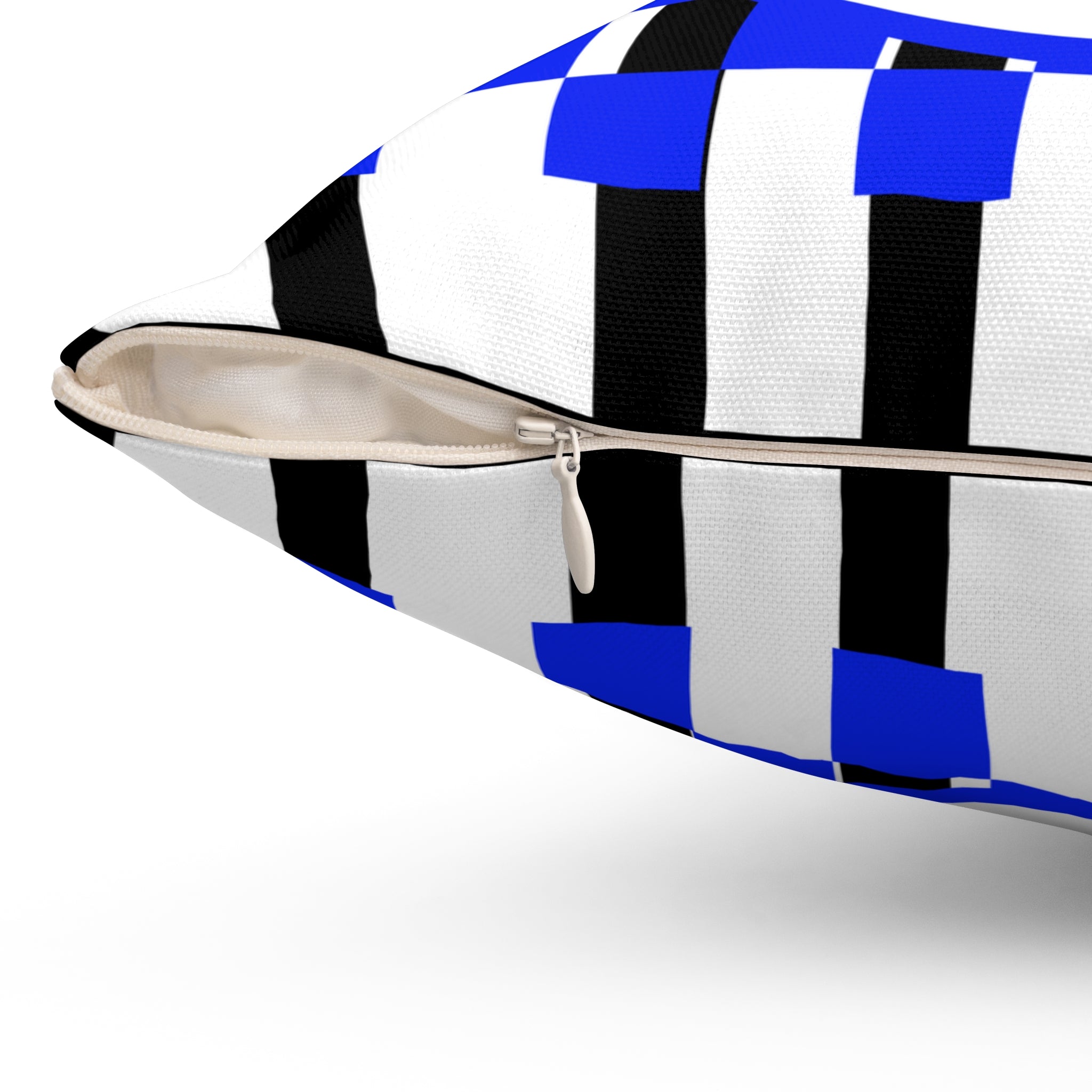 Blue Checker Smiley Pillow — Retro Happy Face Decorative Cushion