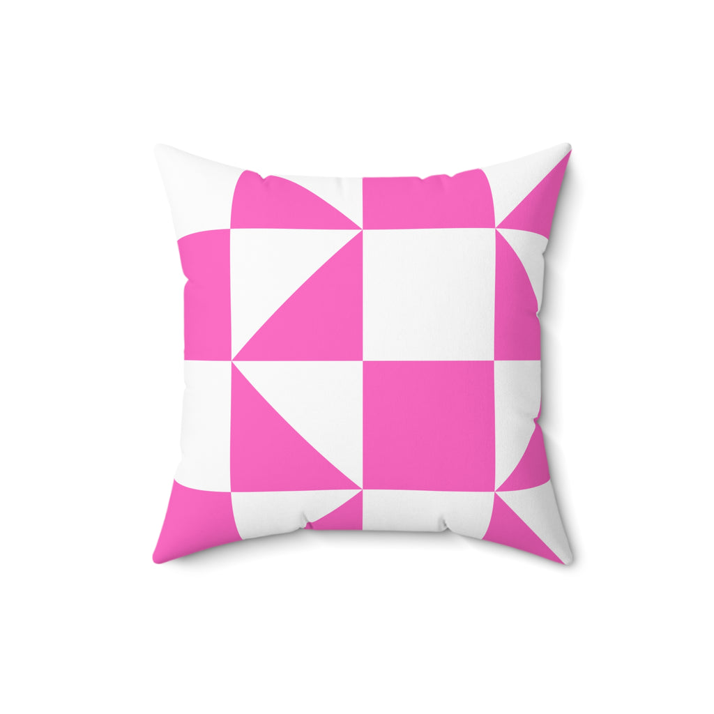 Pink Geometric Quilt-Block Throw Pillow