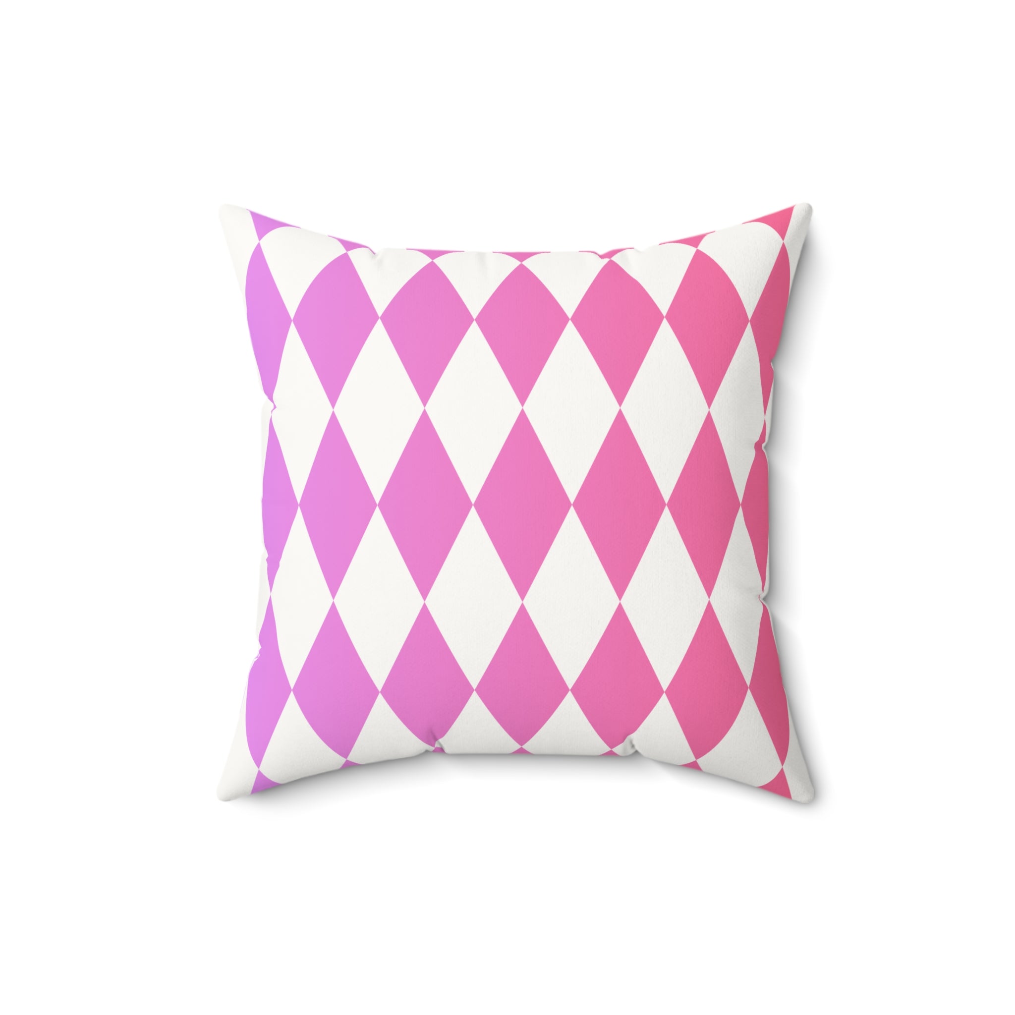 Pink Harlequin Faux Suede Pillow — Diamond Pattern Square Throw Pillow