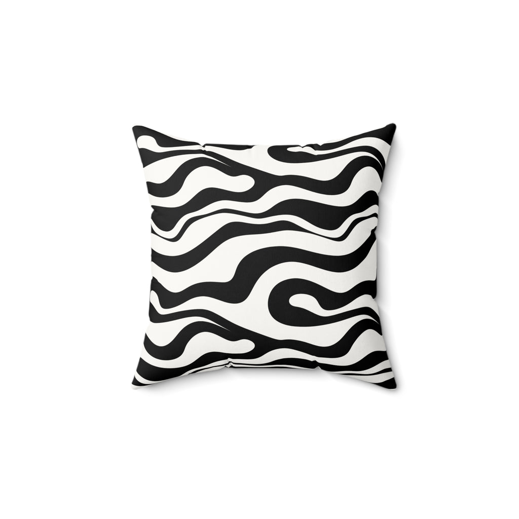 Zebra Wave Faux Suede Pillow — Black & White Abstract Decorative Cushion