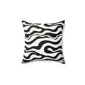 Zebra Wave Faux Suede Pillow — Black & White Abstract Decorative Cushion