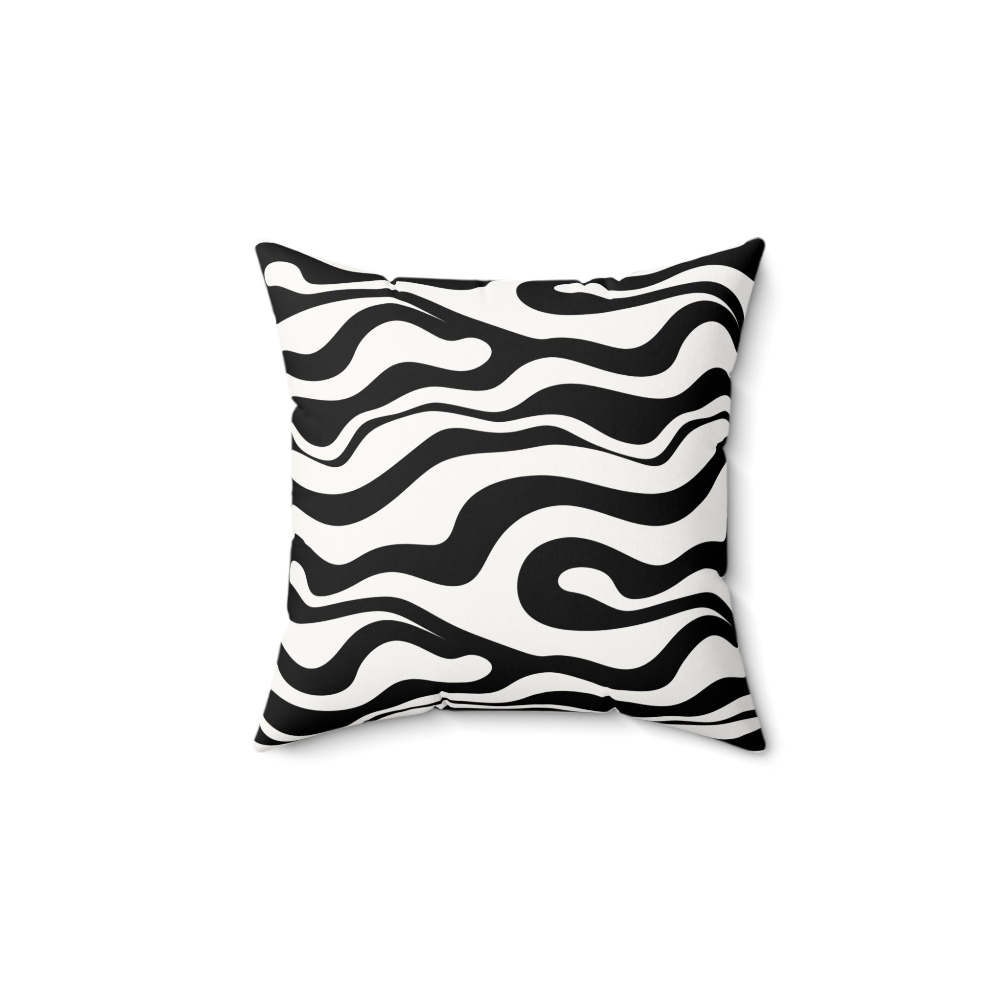 Zebra Wave Faux Suede Pillow — Black & White Abstract Decorative Cushion